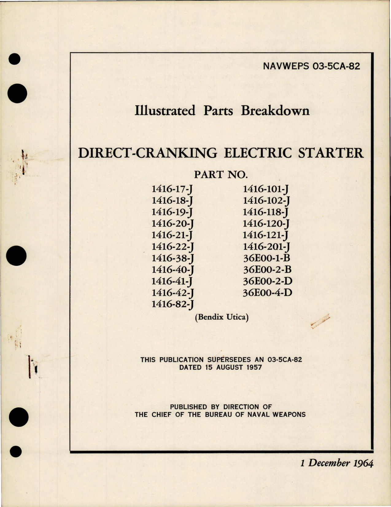 Sample page 1 from AirCorps Library document: Illustrated Parts Breakdown for Direct Cranking Electric Starter - 1416 and 36E00 Series