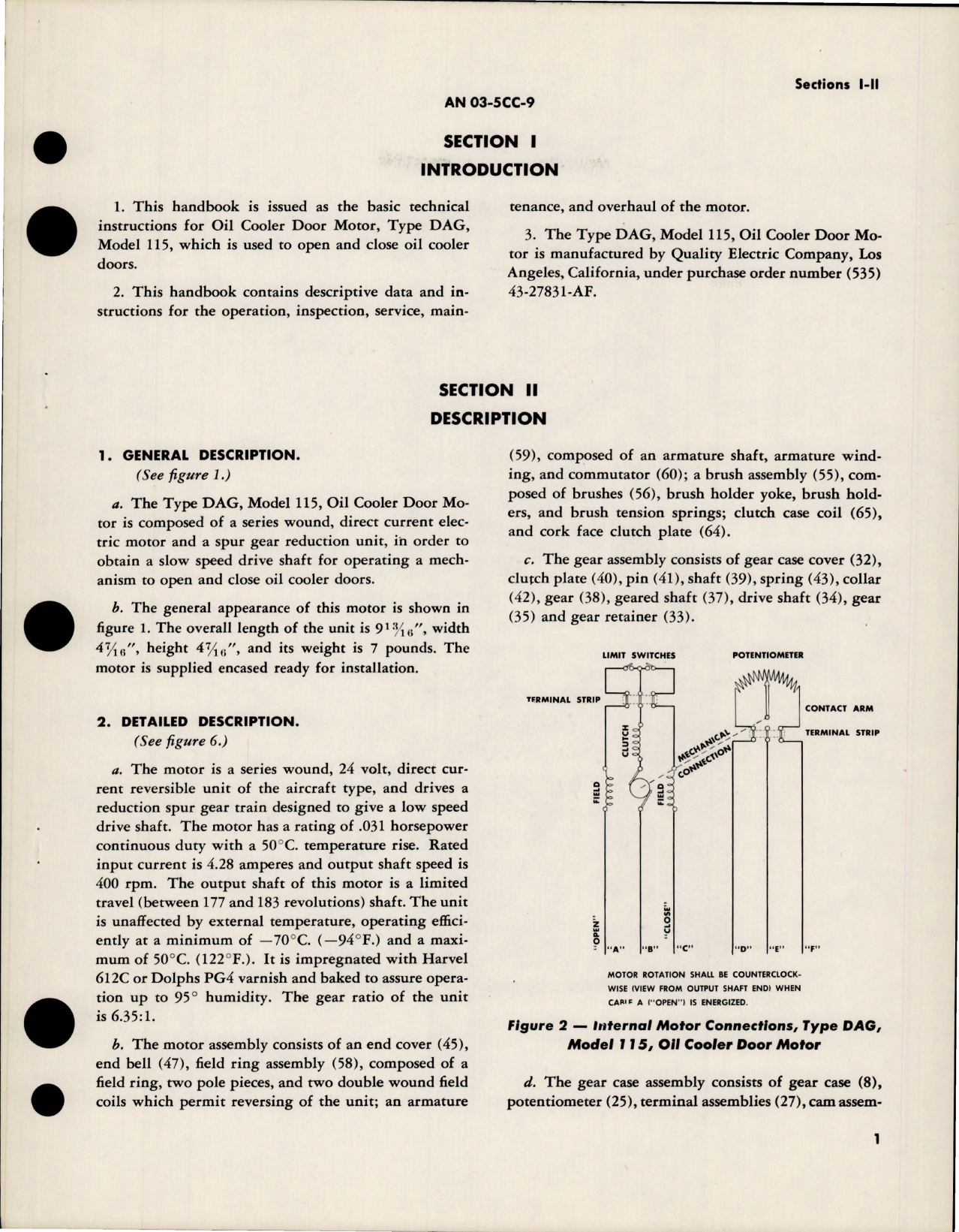 Sample page 5 from AirCorps Library document: Handbook of Instruction with Parts Catalog for Oil Cooler Door Motor - Type DAG Model 115 
