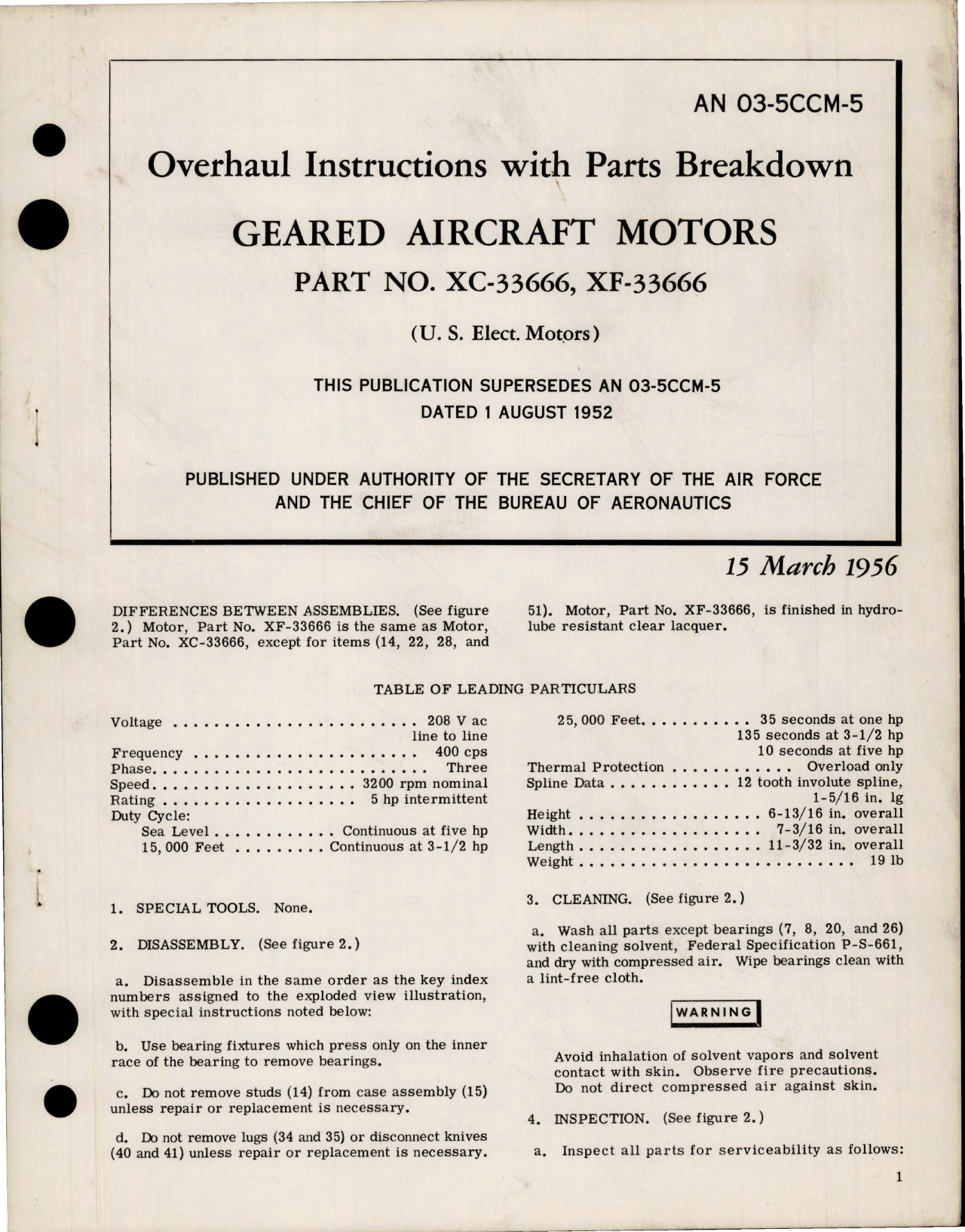 Sample page 1 from AirCorps Library document: Overhaul Instructions with Parts Breakdown for Geared Aircraft Motors - Part XC-33666 and XF-33666