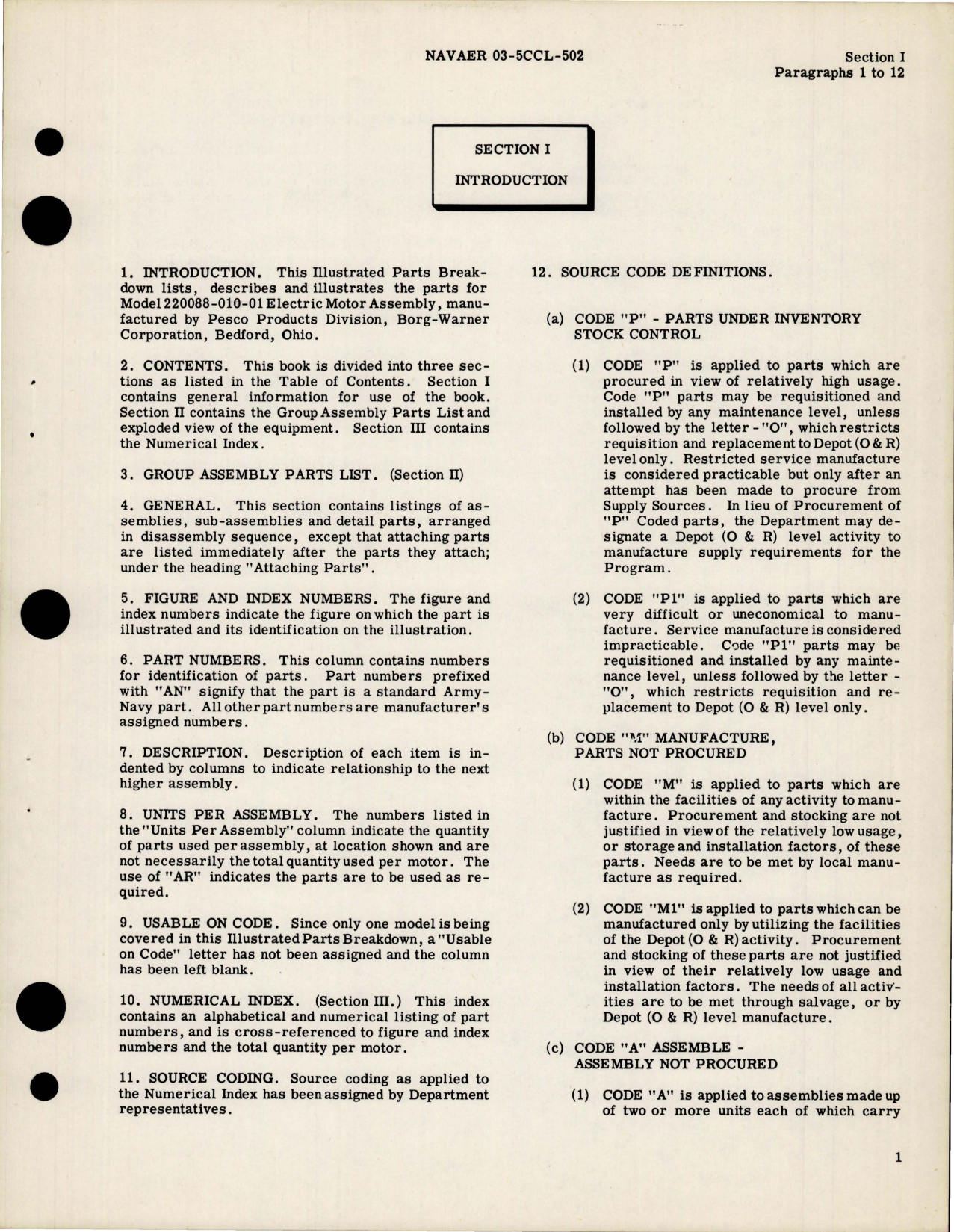 Sample page 5 from AirCorps Library document: Parts Breakdown for Electric Motor Assembly - Model 220088-010-01