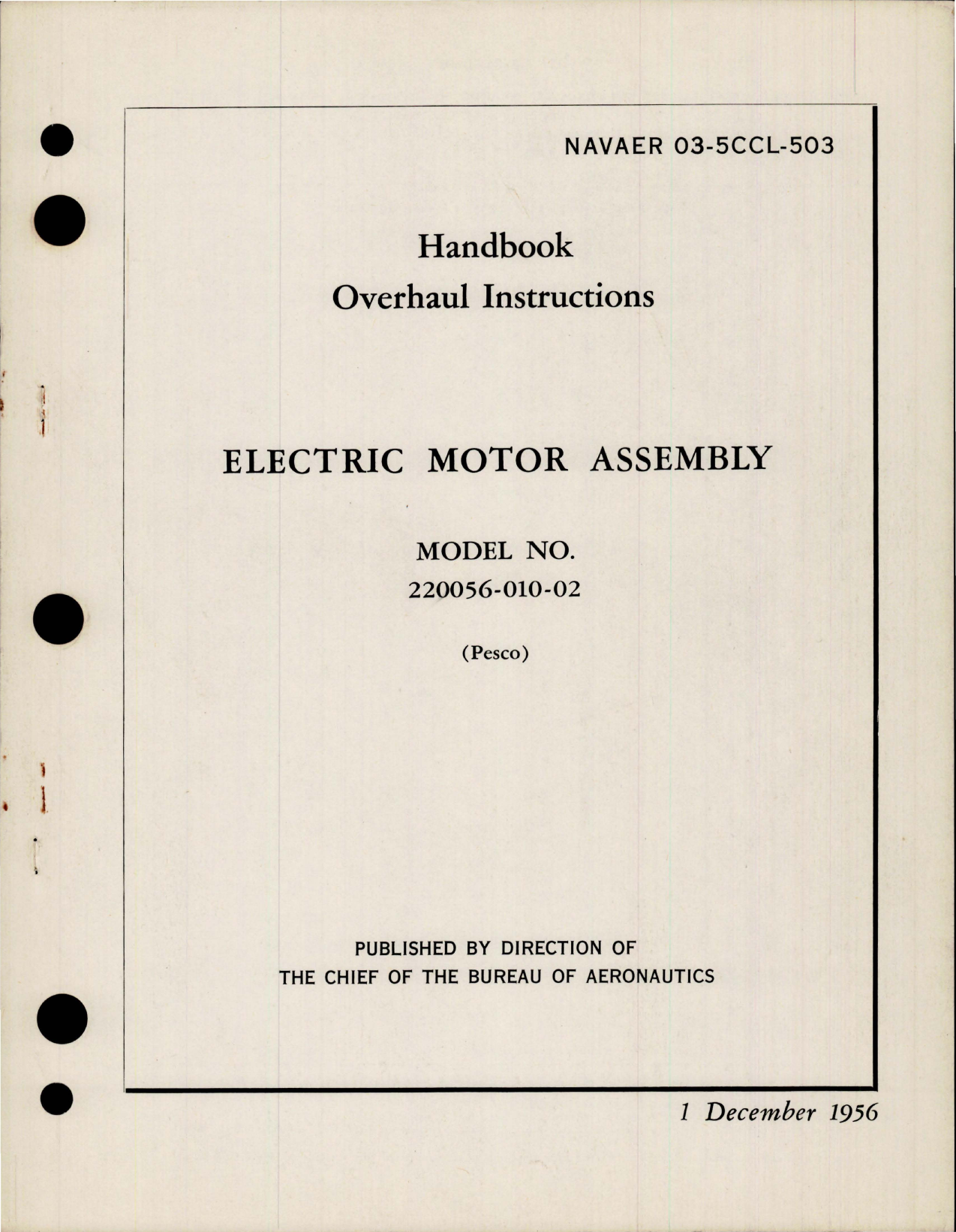 Sample page 1 from AirCorps Library document: Overhaul Instructions for Electric Motor Assembly - Model 220056-010-02 