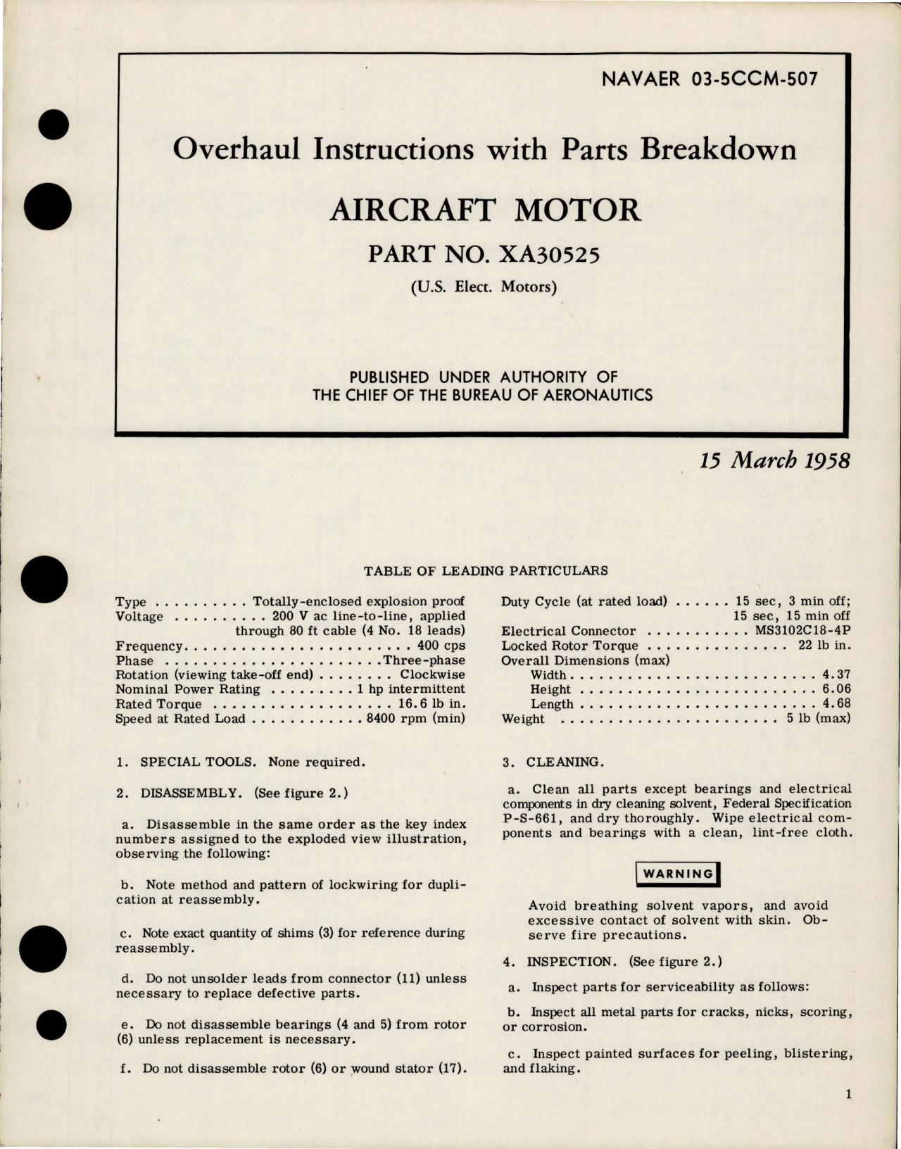 Sample page 1 from AirCorps Library document: Overhaul Instructions with Parts Breakdown for Aircraft Motors - Part XA30525 