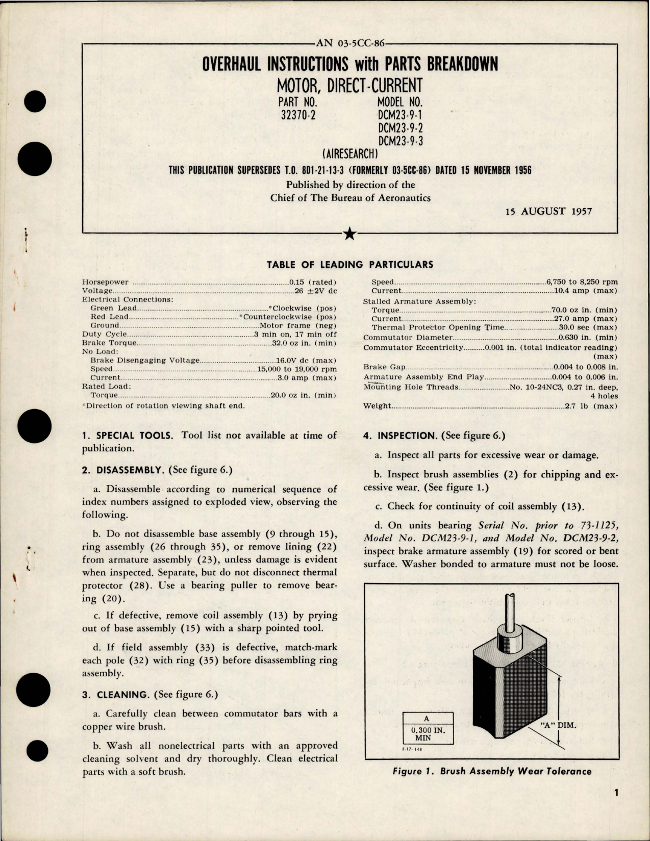 Sample page 1 from AirCorps Library document: Overhaul Instructions w Parts Breakdown for Direct Current Motor - Part 32370-2 