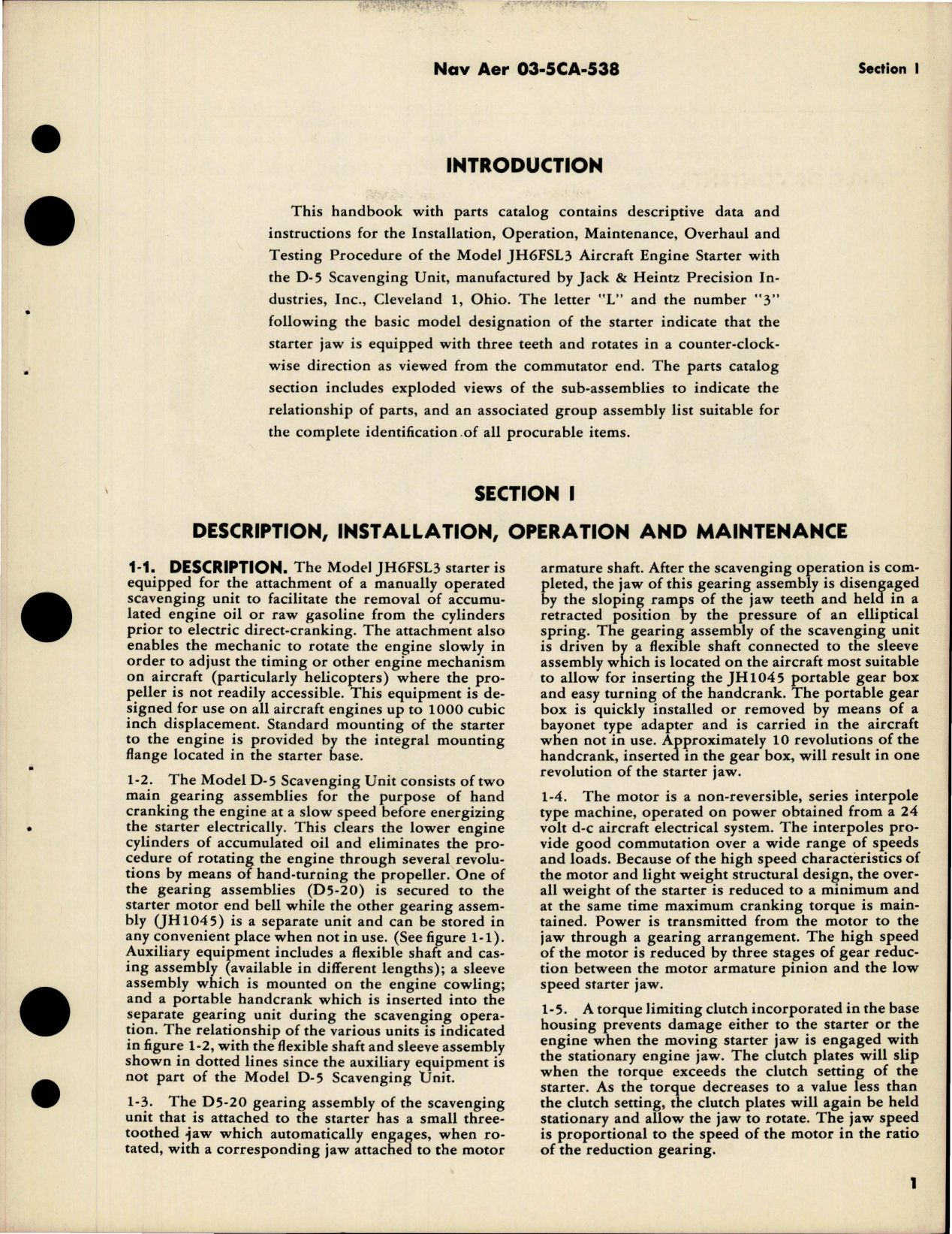 Sample page 5 from AirCorps Library document: Operation, Service, Overhaul Instructions with Parts for Starters - Model JH6FSL3 - with Scavenging Unit - Model D-5