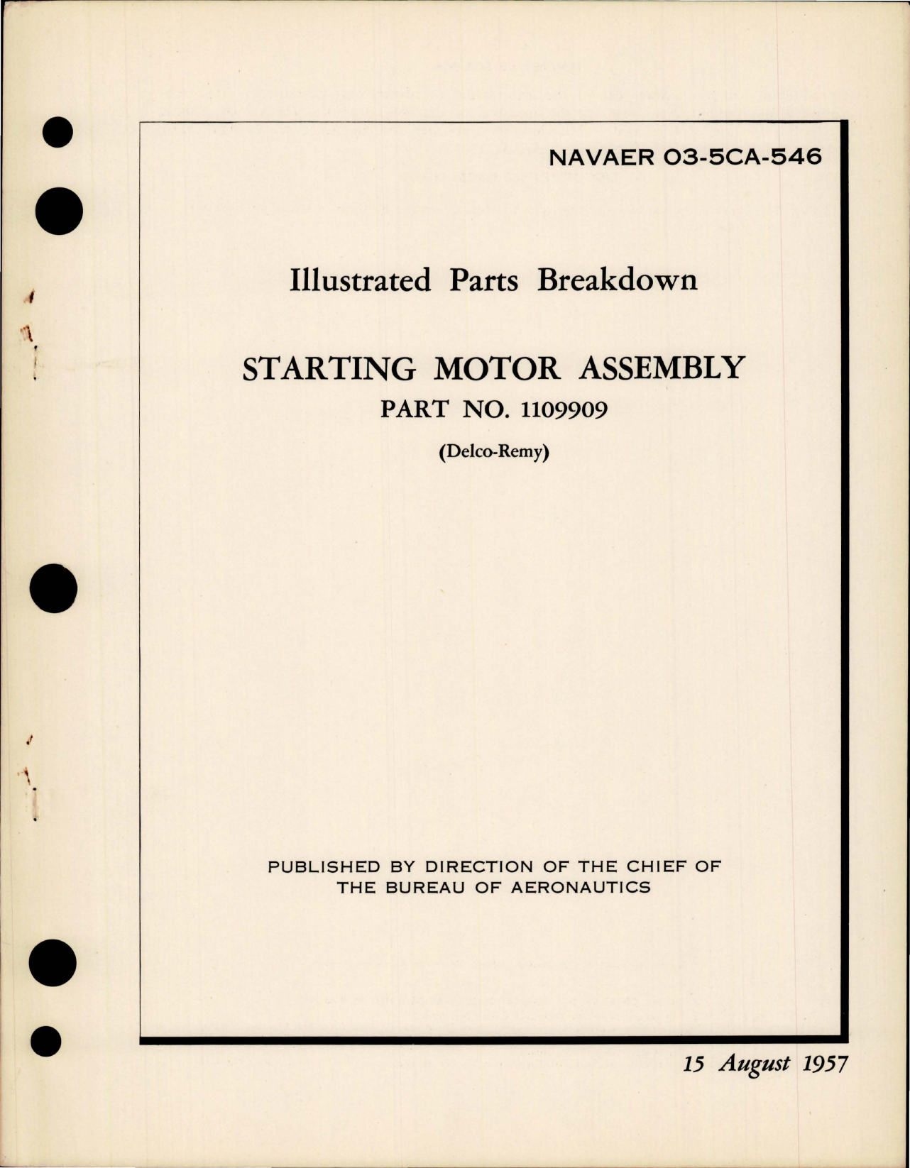 Sample page 1 from AirCorps Library document: Illustrated Parts Breakdown for Starting Motor Assembly - Part 1109909 