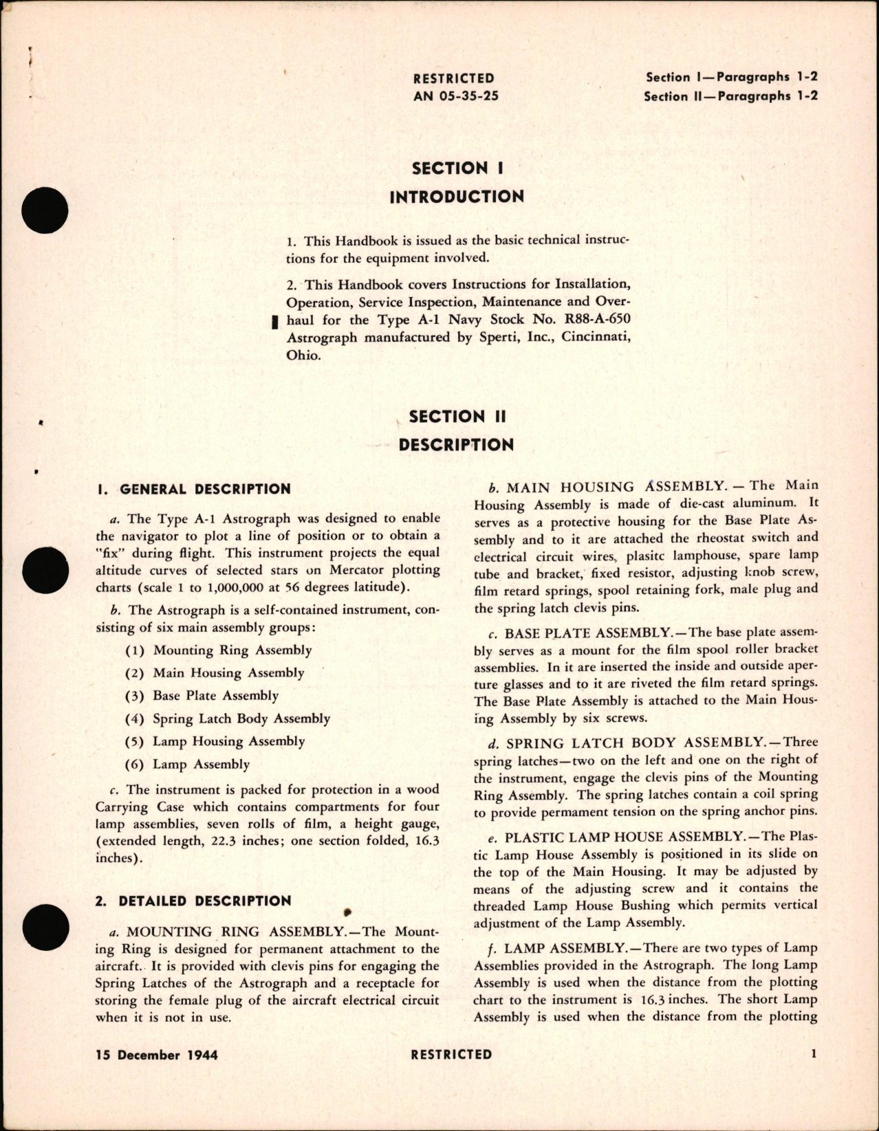 Sample page 5 from AirCorps Library document: Instructions with Parts Catalog for Type A-1 Astrograph