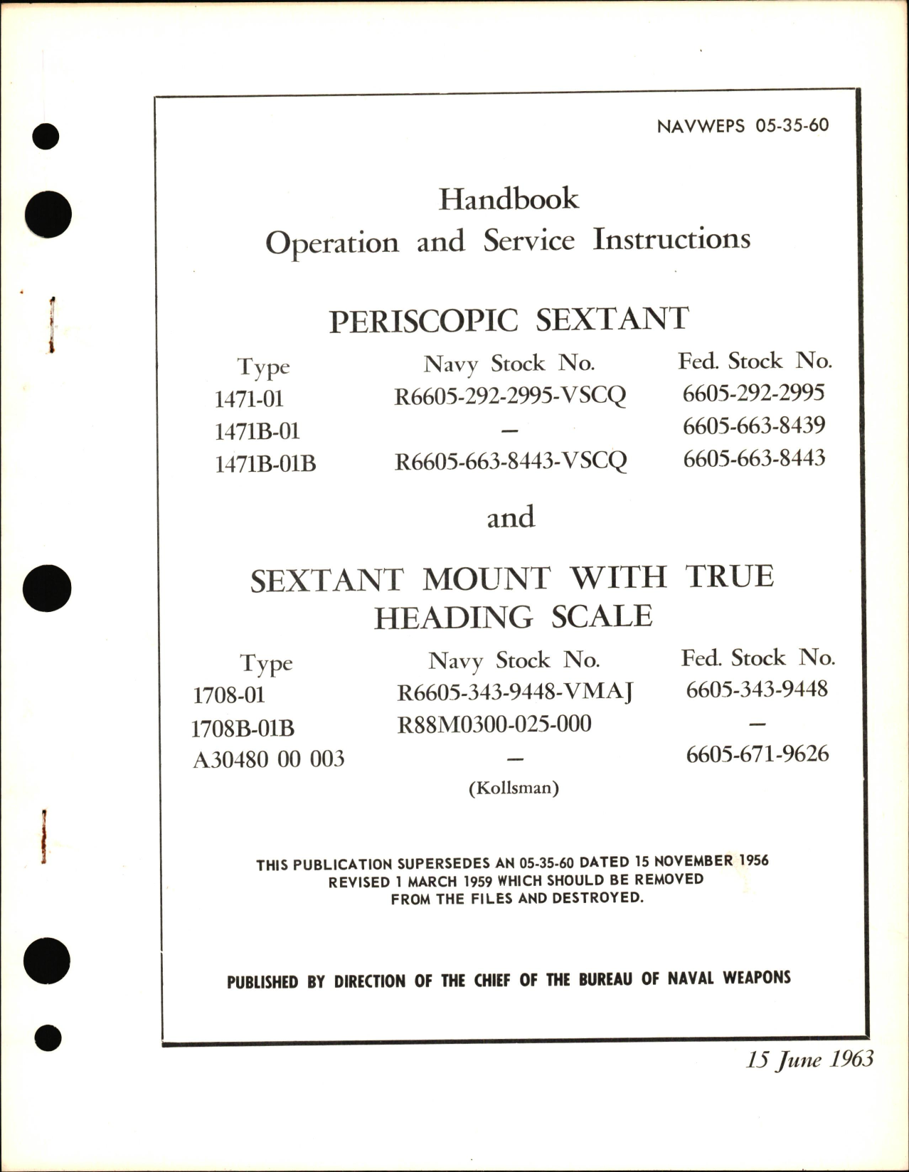 Sample page 1 from AirCorps Library document: Operation & Service Instructions for Periscopic Sextant & Sextant Mount with True Heading Scale