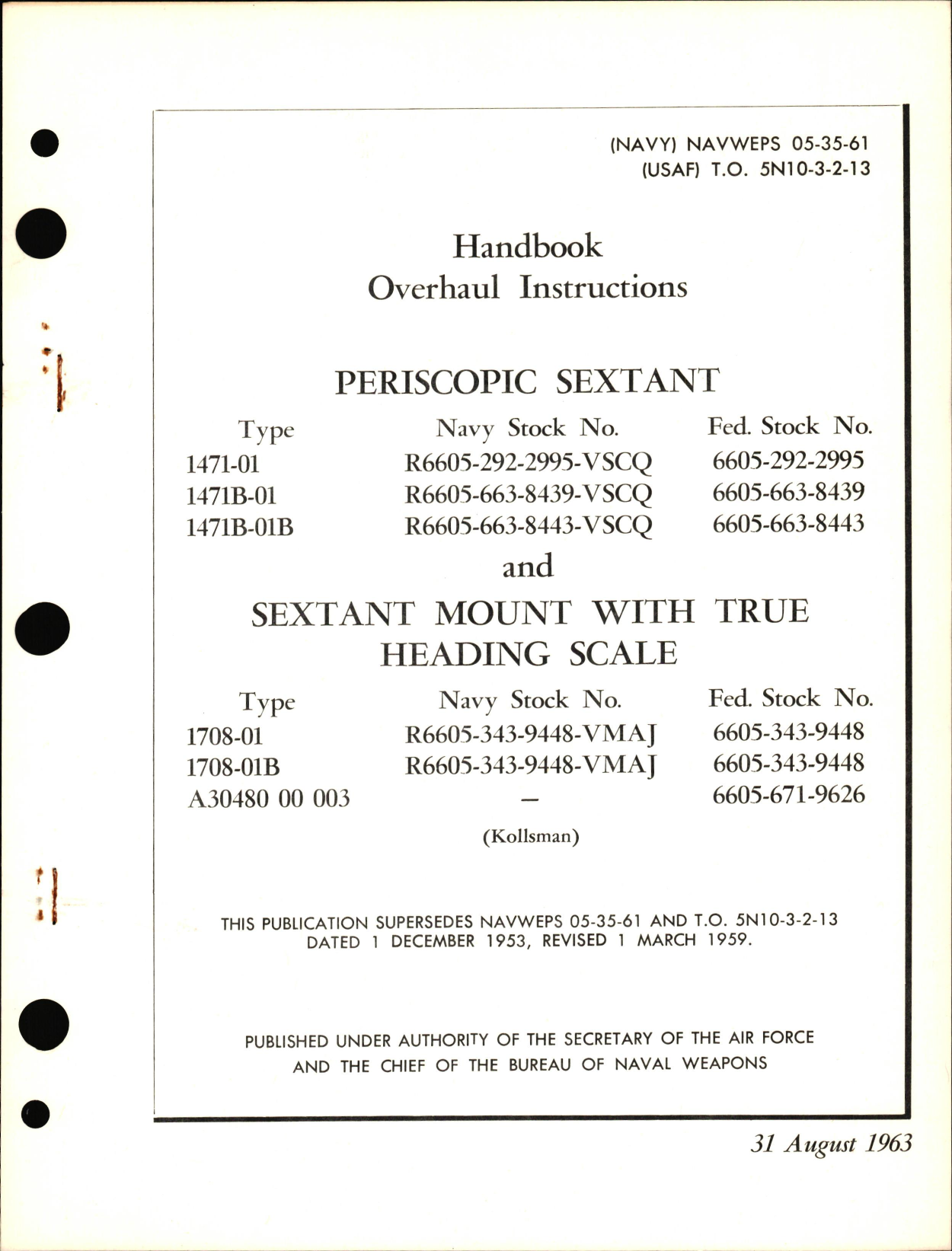 Sample page 1 from AirCorps Library document: Overhaul Instructions for Periscopic Sextant & Sextant Mount with True Heading Scale