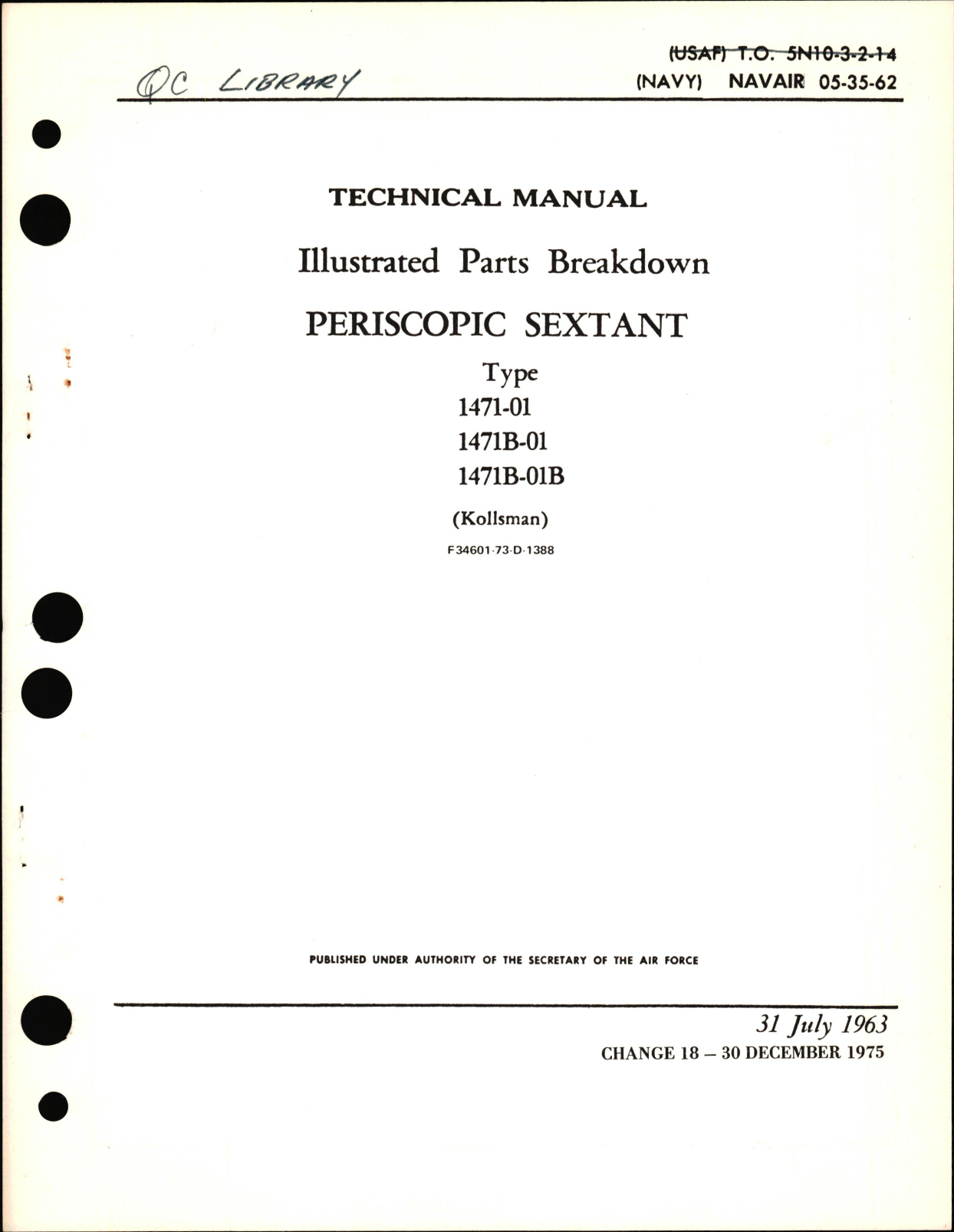 Sample page 1 from AirCorps Library document: Illustrated Parts Breakdown for Periscopic Sextant Types 1471-01, 1471B-01, 1471B-01B