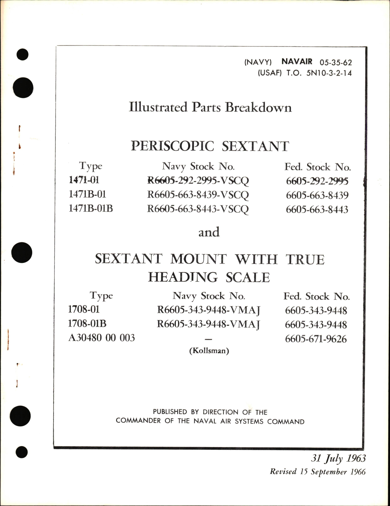 Sample page 1 from AirCorps Library document: Illustrated Parts Breakdown for Periscopic Sextant & Sextant Mount with True Heading Scale
