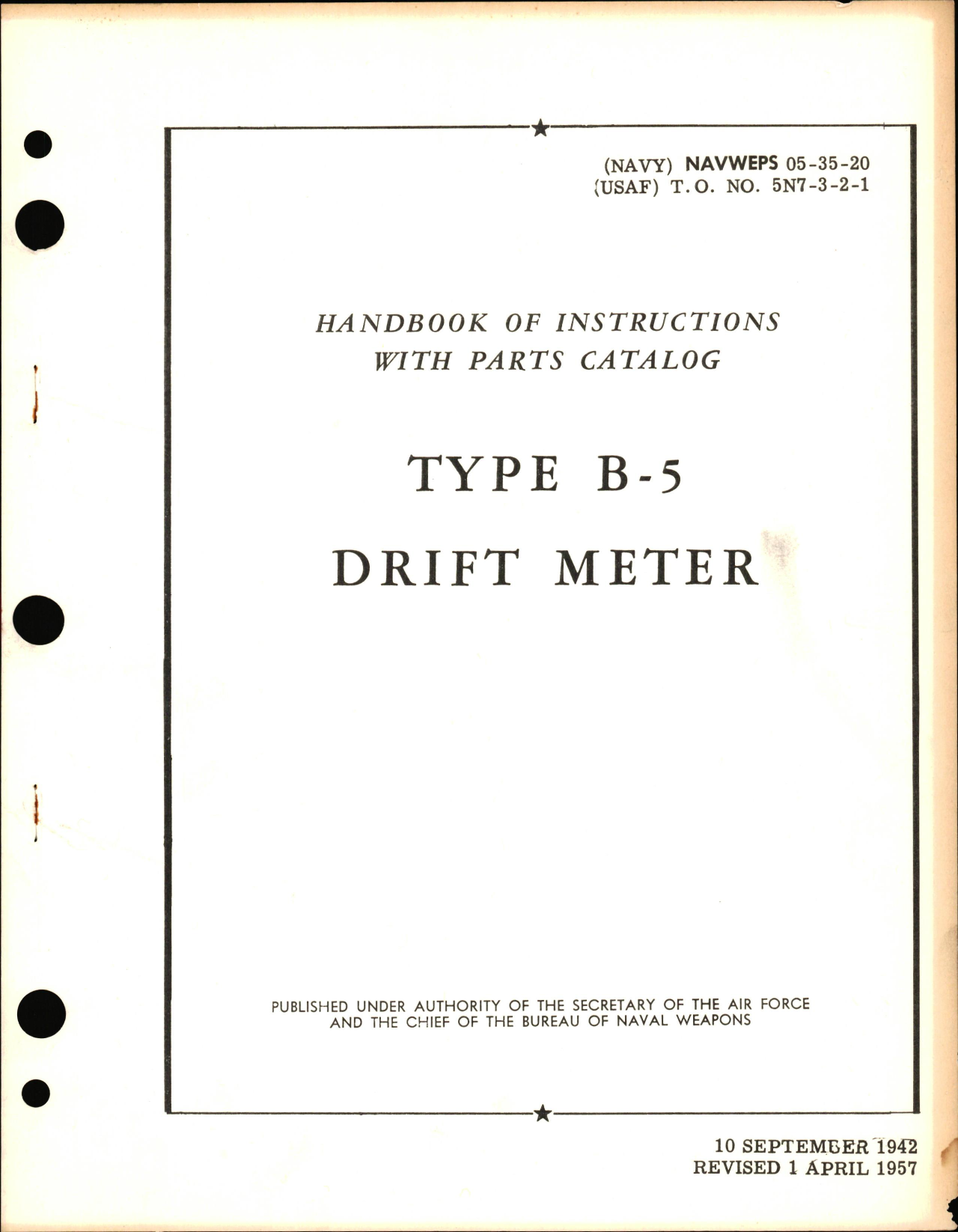 Sample page 1 from AirCorps Library document: Instructions with Parts Catalog for Type B-5 Drift Meter