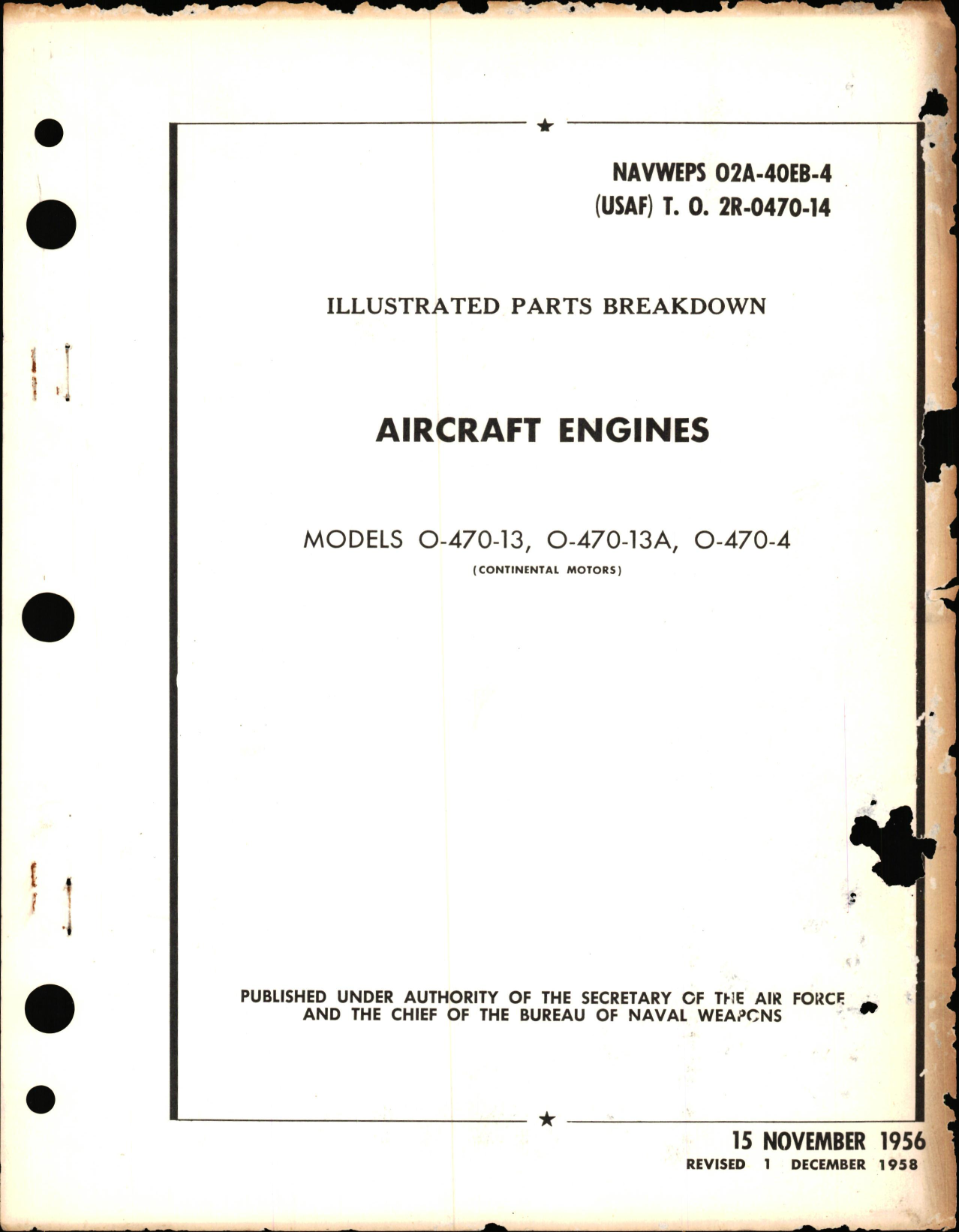 Sample page 1 from AirCorps Library document: Illustrated Parts Breakdown for Aircraft Engines Models O-470-13, O-470-13A, 0-470-4 