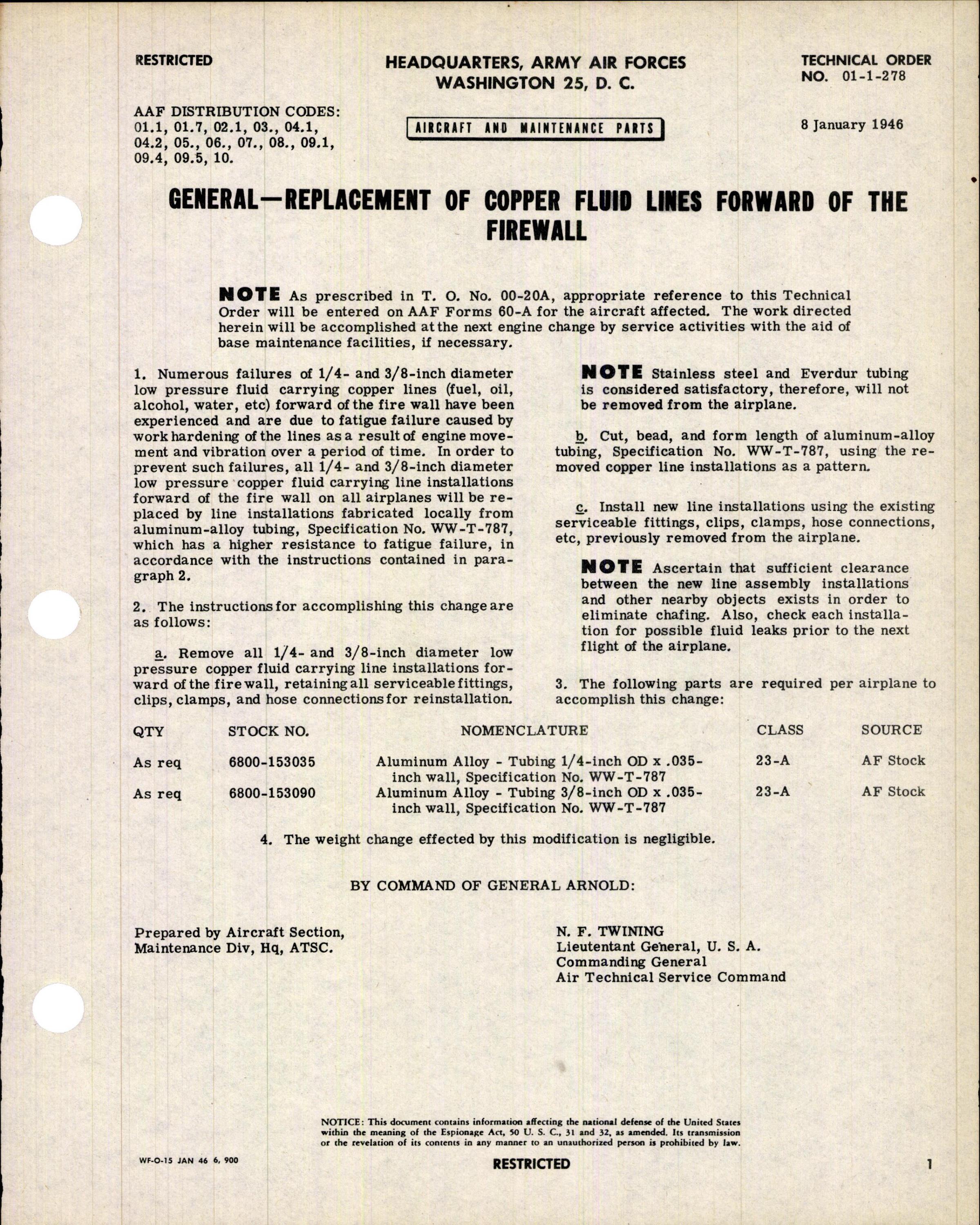 Sample page 1 from AirCorps Library document: Replacement of Copper Fluid Lines Forward of the Firewall