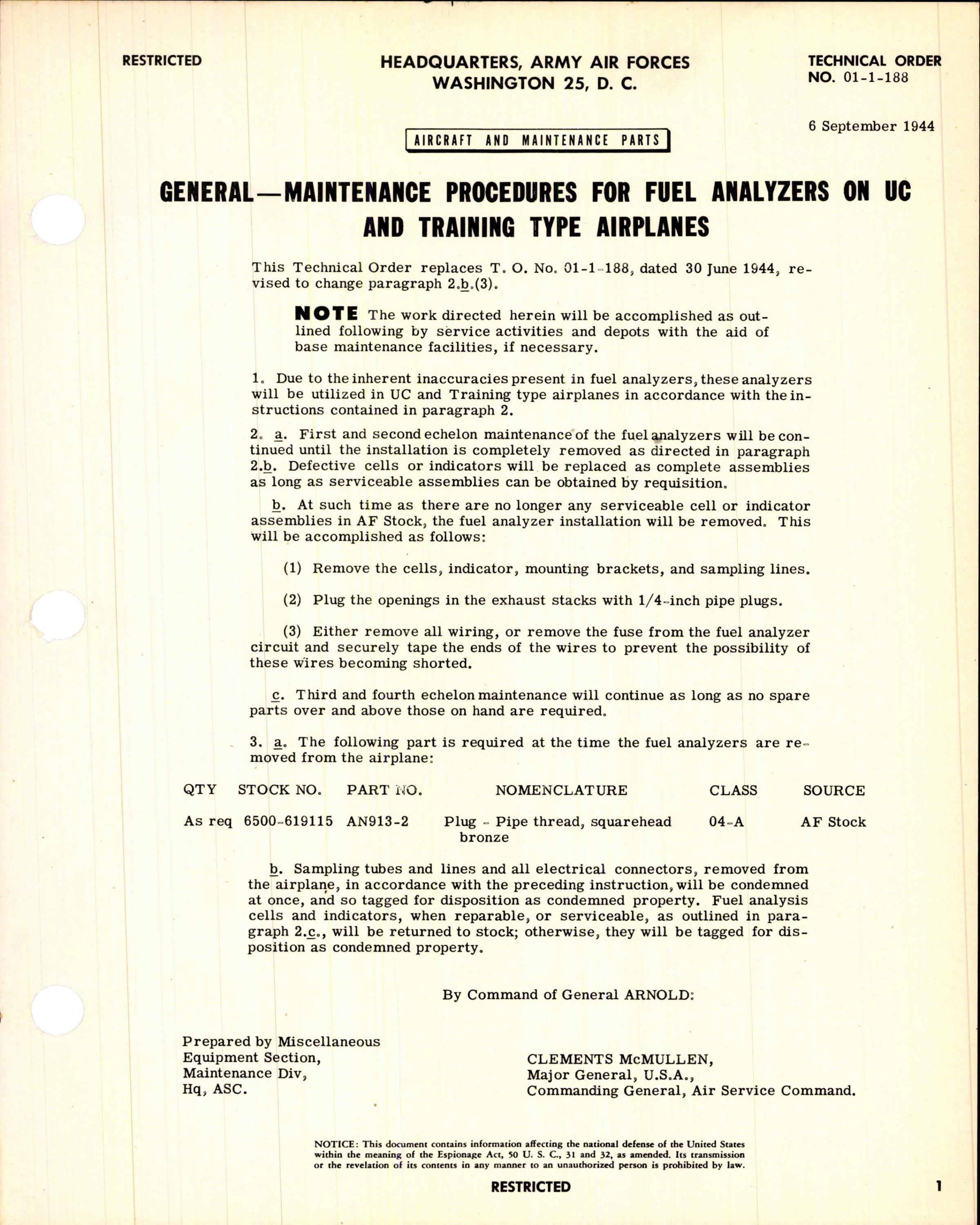 Sample page 1 from AirCorps Library document: Maintenance Procedures for Fuel Analyzers on UC and Training Type Airplanes