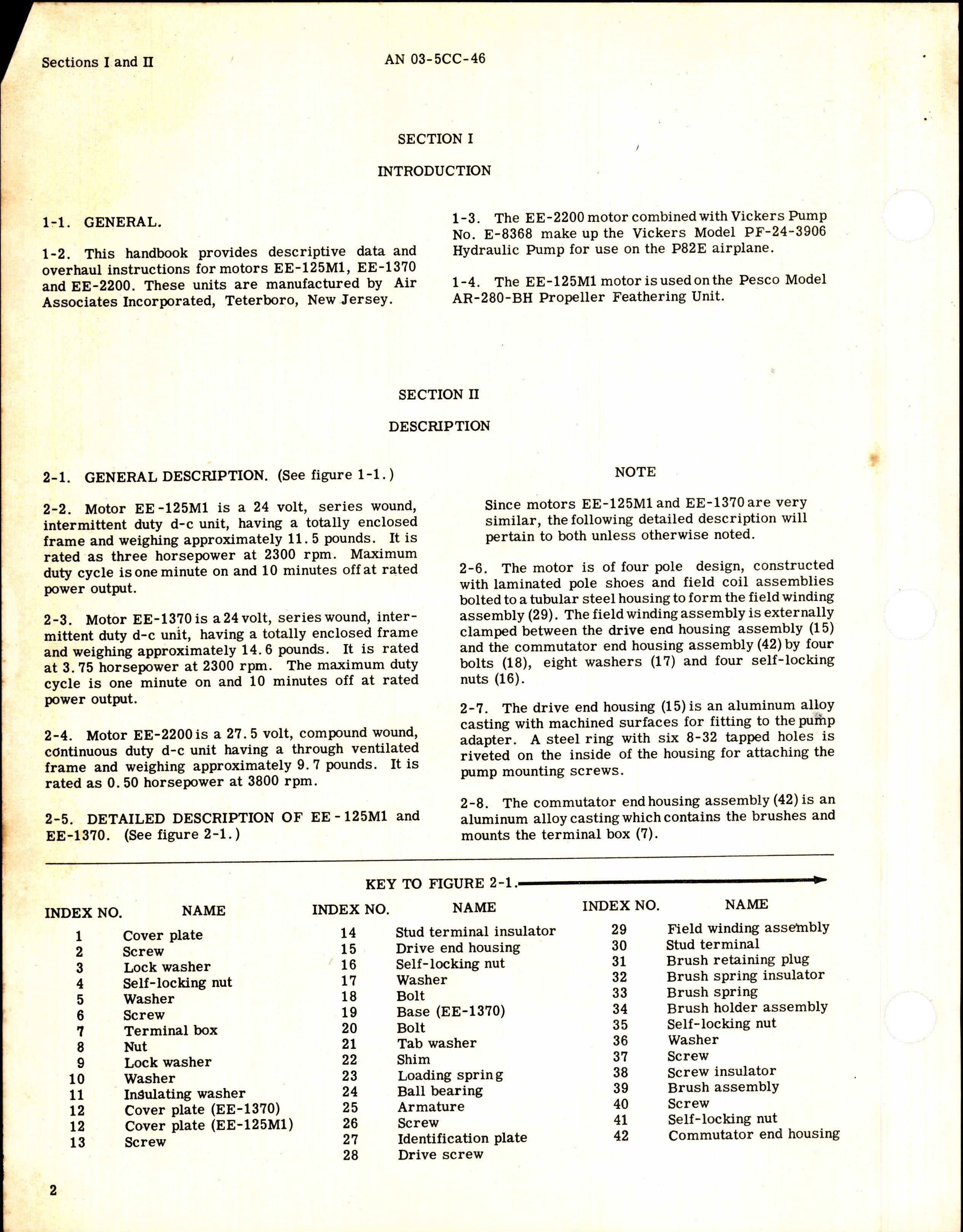 Sample page 4 from AirCorps Library document: Overhaul Instructions for Air Associates Electric Motors