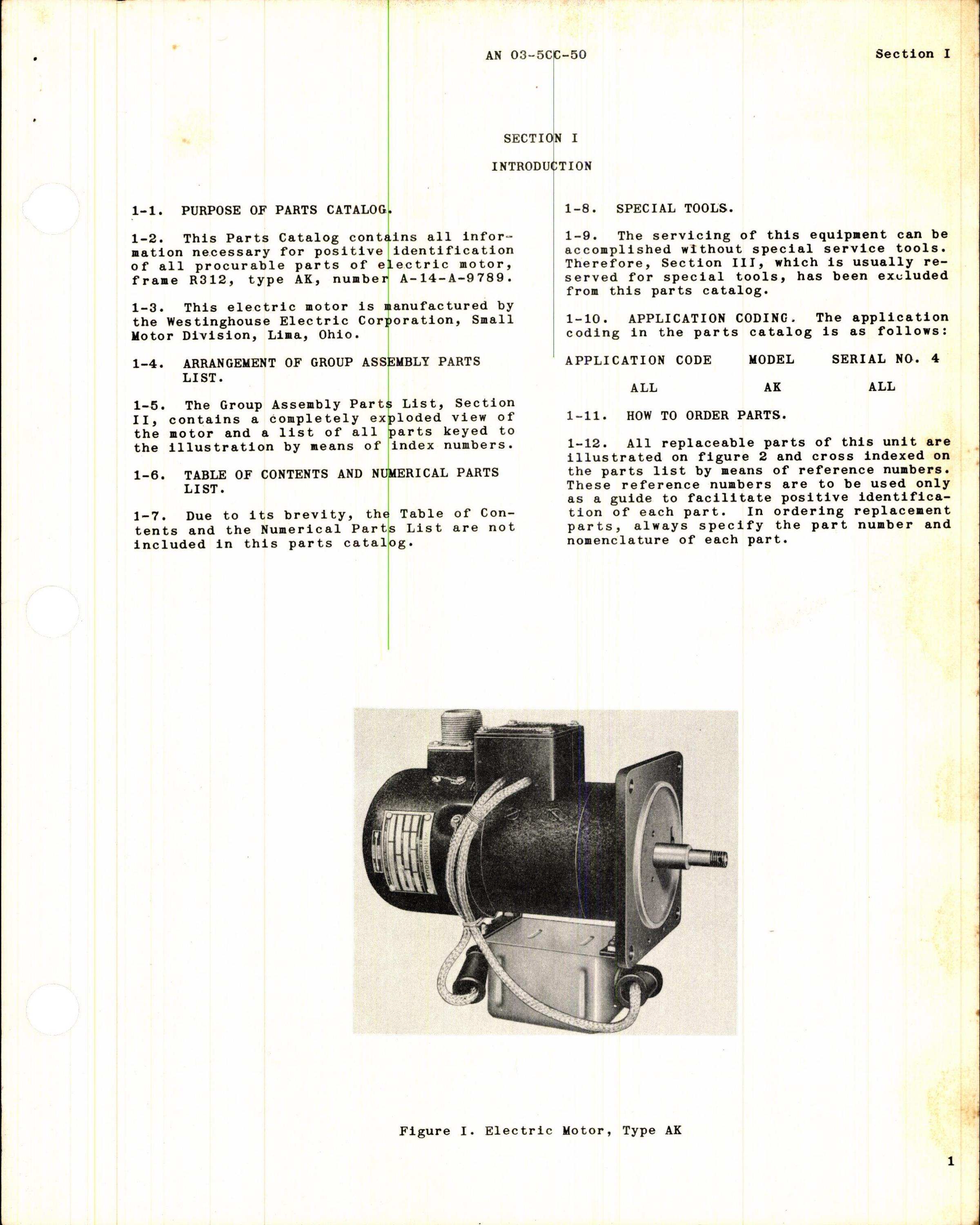 Sample page 3 from AirCorps Library document: Parts Catalog for Westinghouse Type AK Electric Motor