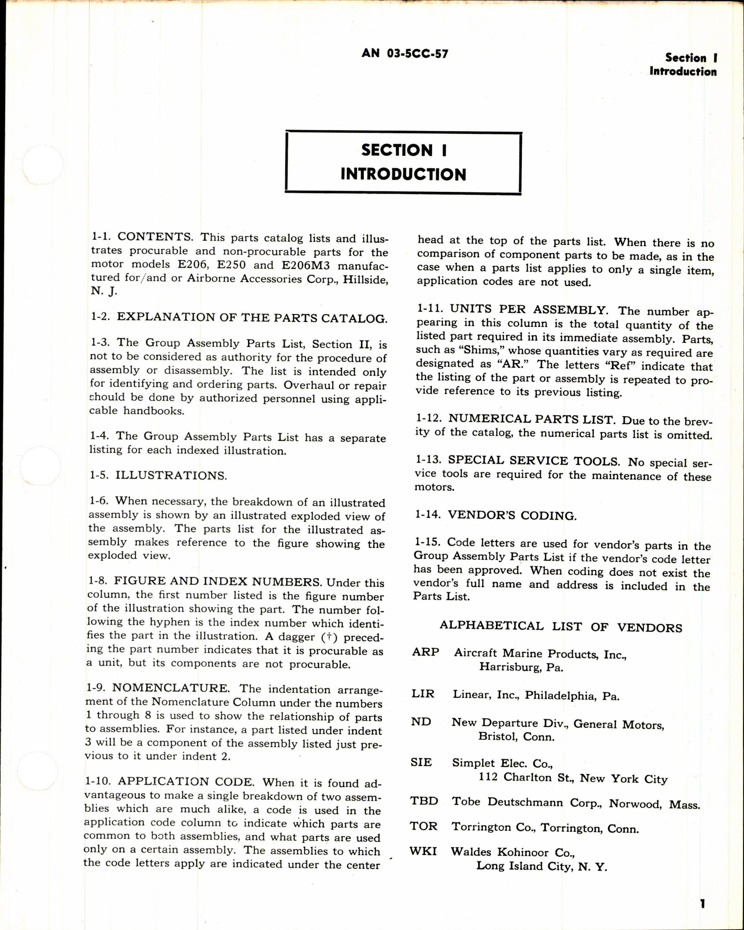 Sample page 5 from AirCorps Library document: Parts Catalog for Airborne Accessories Electric Motors