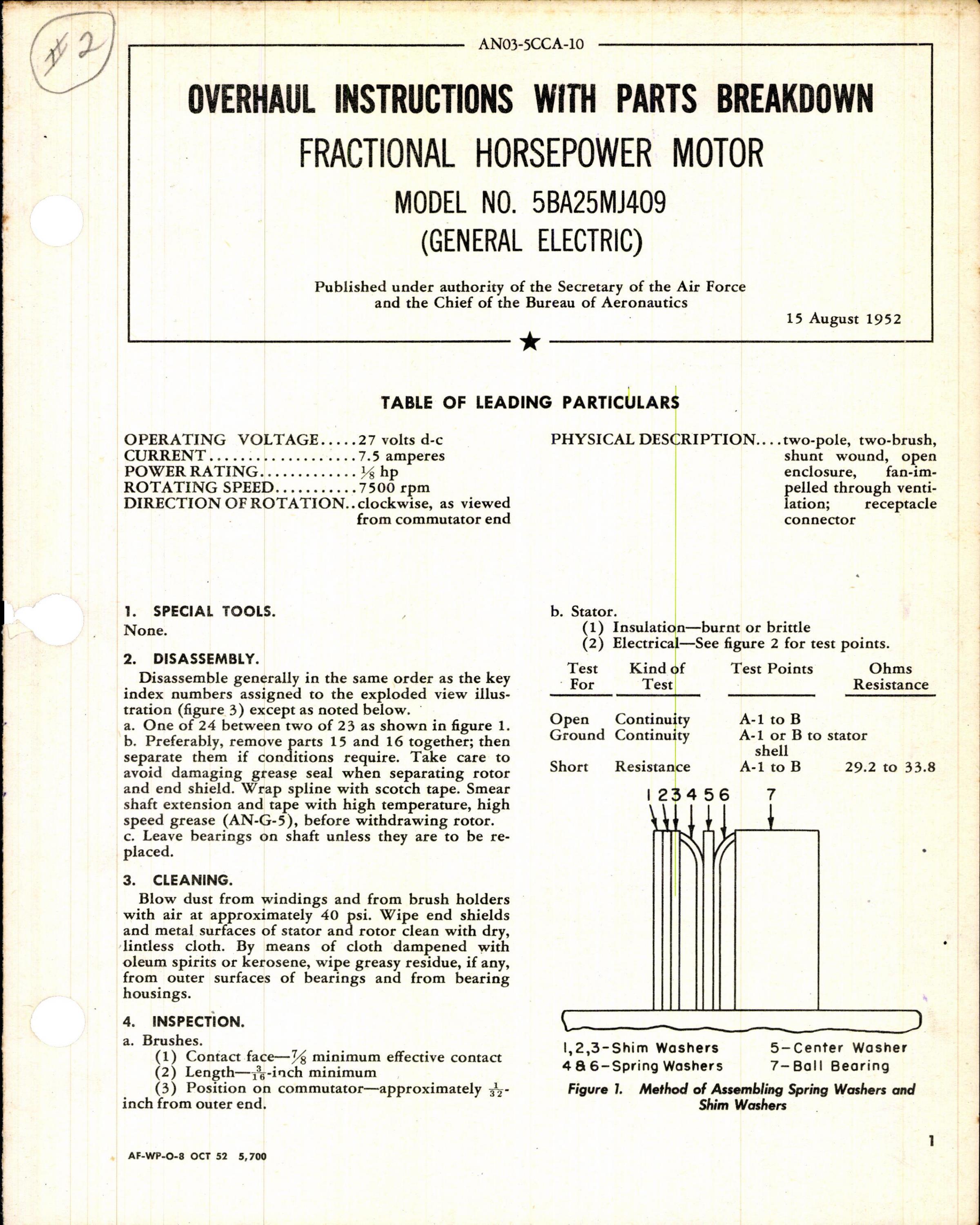 Sample page 1 from AirCorps Library document: Overhaul Instructions with Parts Breakdown for Fractional Horsepower Motor