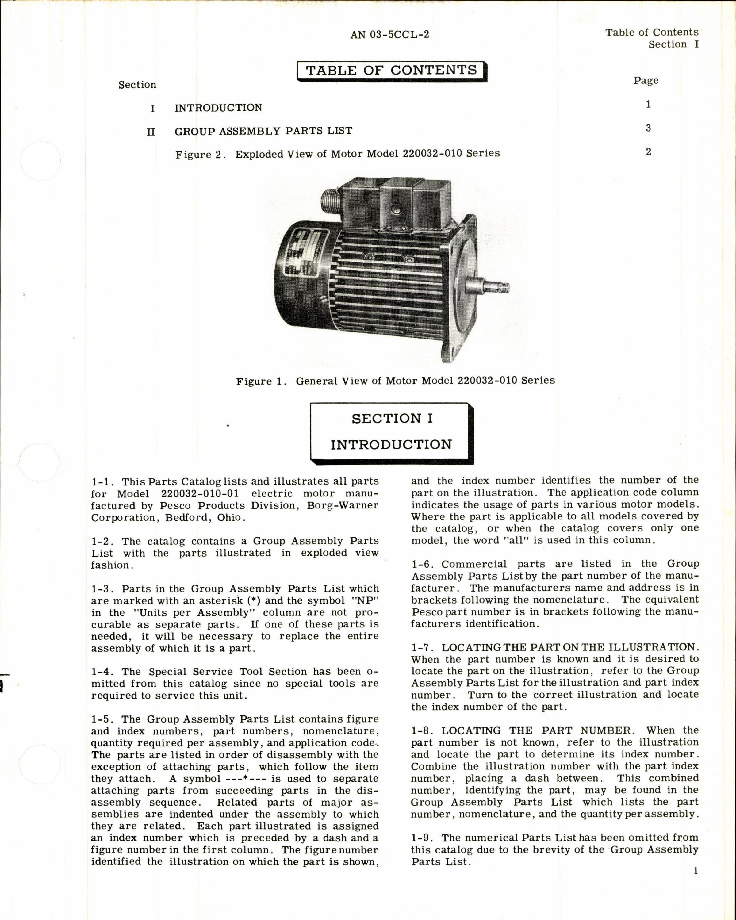 Sample page 3 from AirCorps Library document: Parts Catalog for Pesco Electric Motors, Model 220032 Series