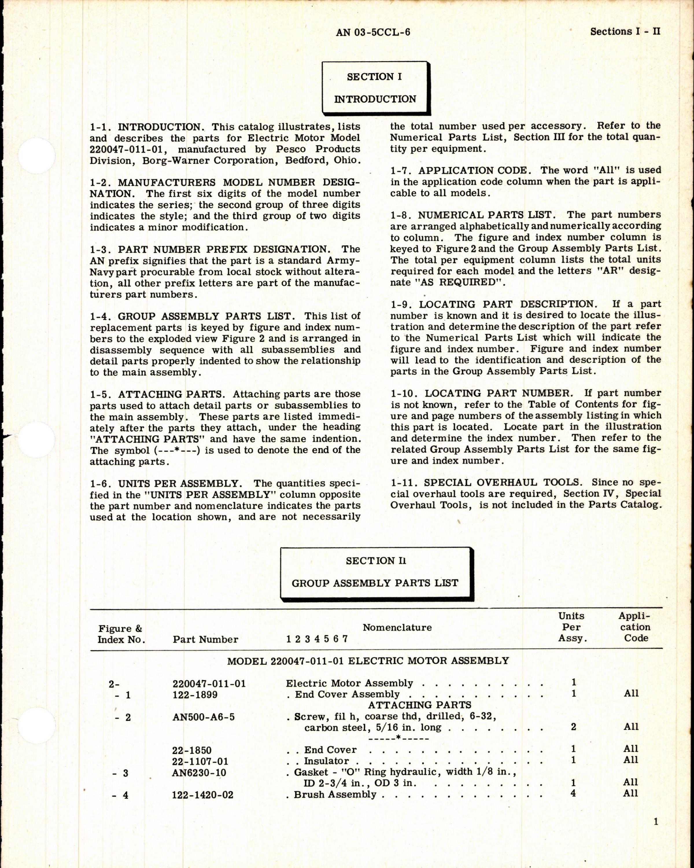 Sample page 5 from AirCorps Library document: Parts Catalog for Pesco Electric Motors, Model 220047-011-01