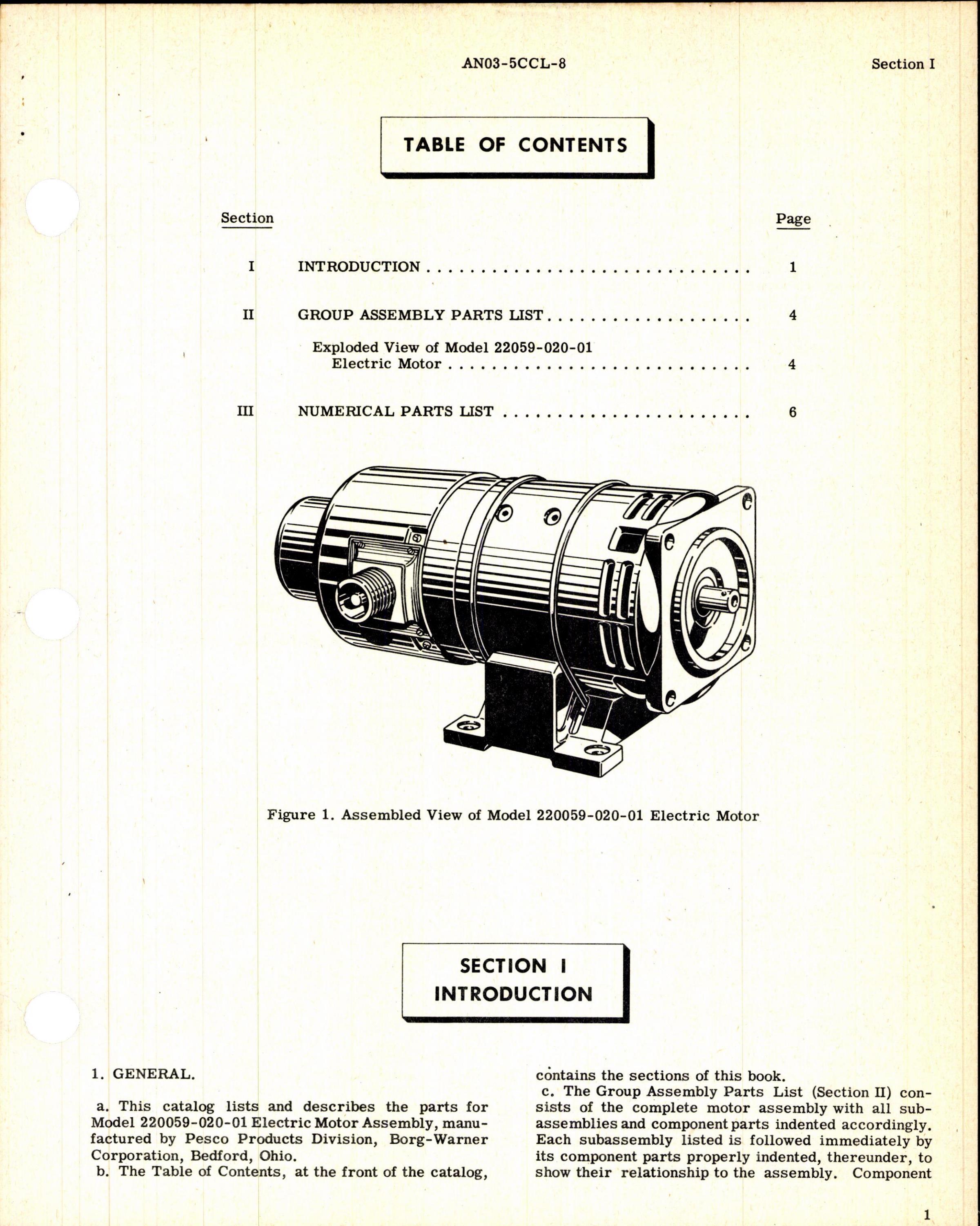 Sample page 3 from AirCorps Library document: Illustrated Parts Catalog for Pesco Electric Motor, Model 220059-020-01