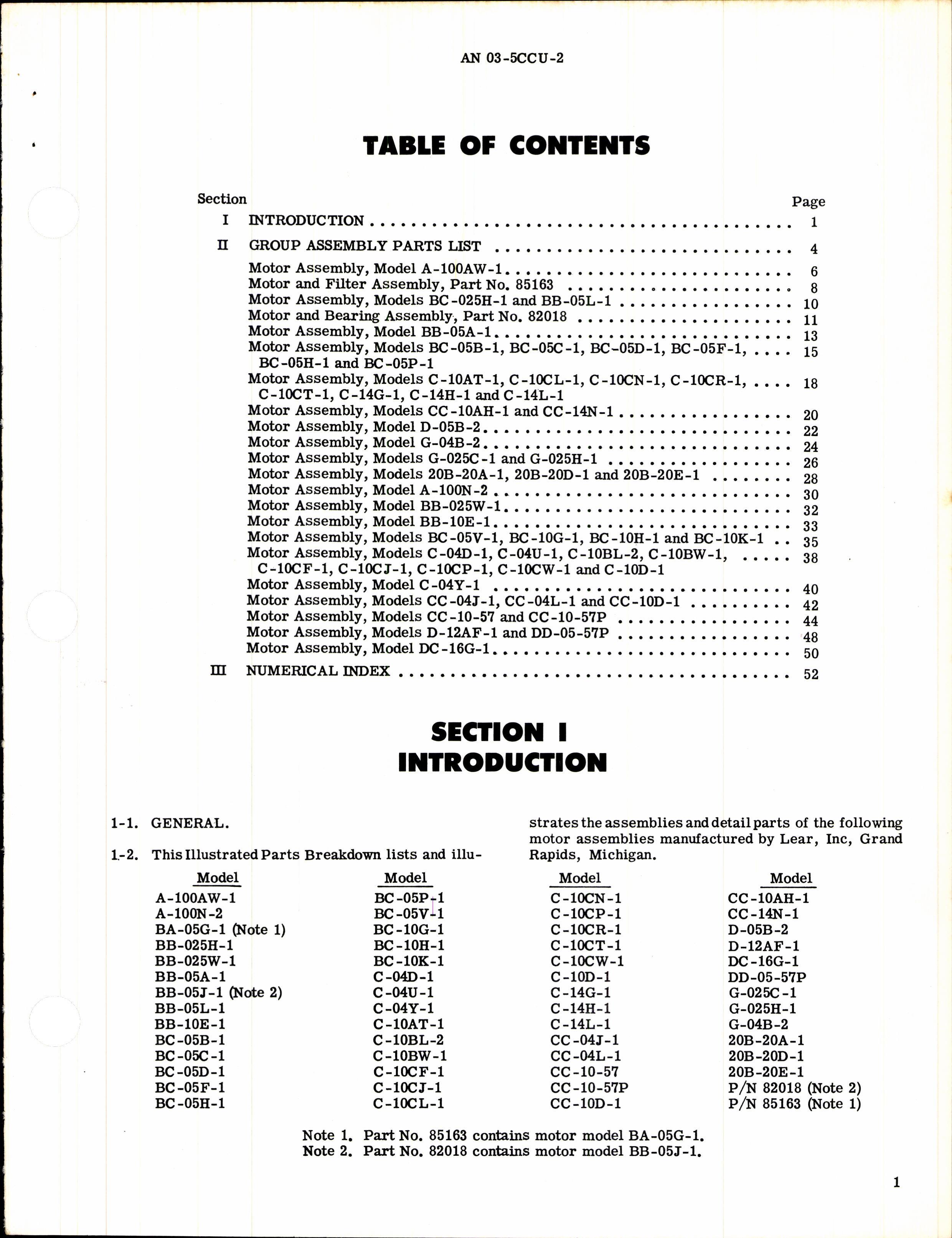Sample page 3 from AirCorps Library document: Illustrated Parts Catalog for Lear Fractional Horsepower Motors