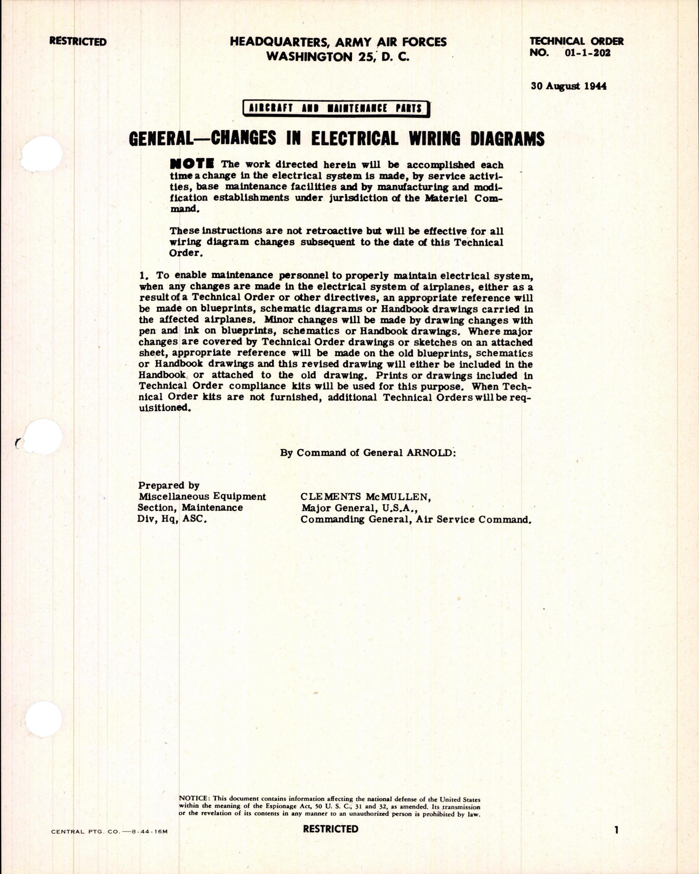 Sample page 1 from AirCorps Library document: Changes in Electrical Wiring Diagrams