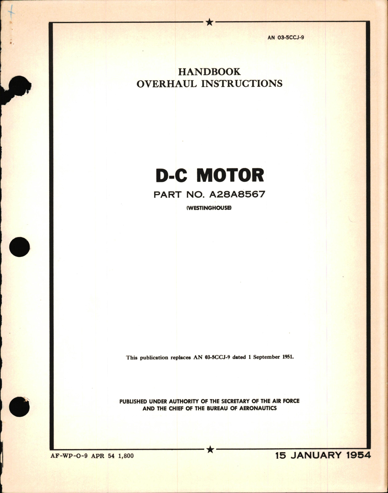 Sample page 1 from AirCorps Library document: Overhaul Instructions for D-C Motor Part No. A28A8567