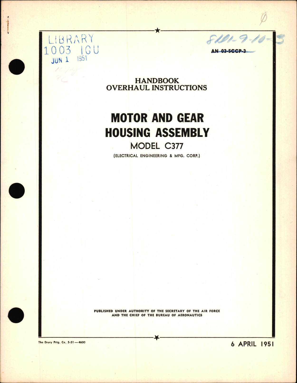 Sample page 1 from AirCorps Library document: Overhaul Instructions for Motor and Gear Housing Assembly 