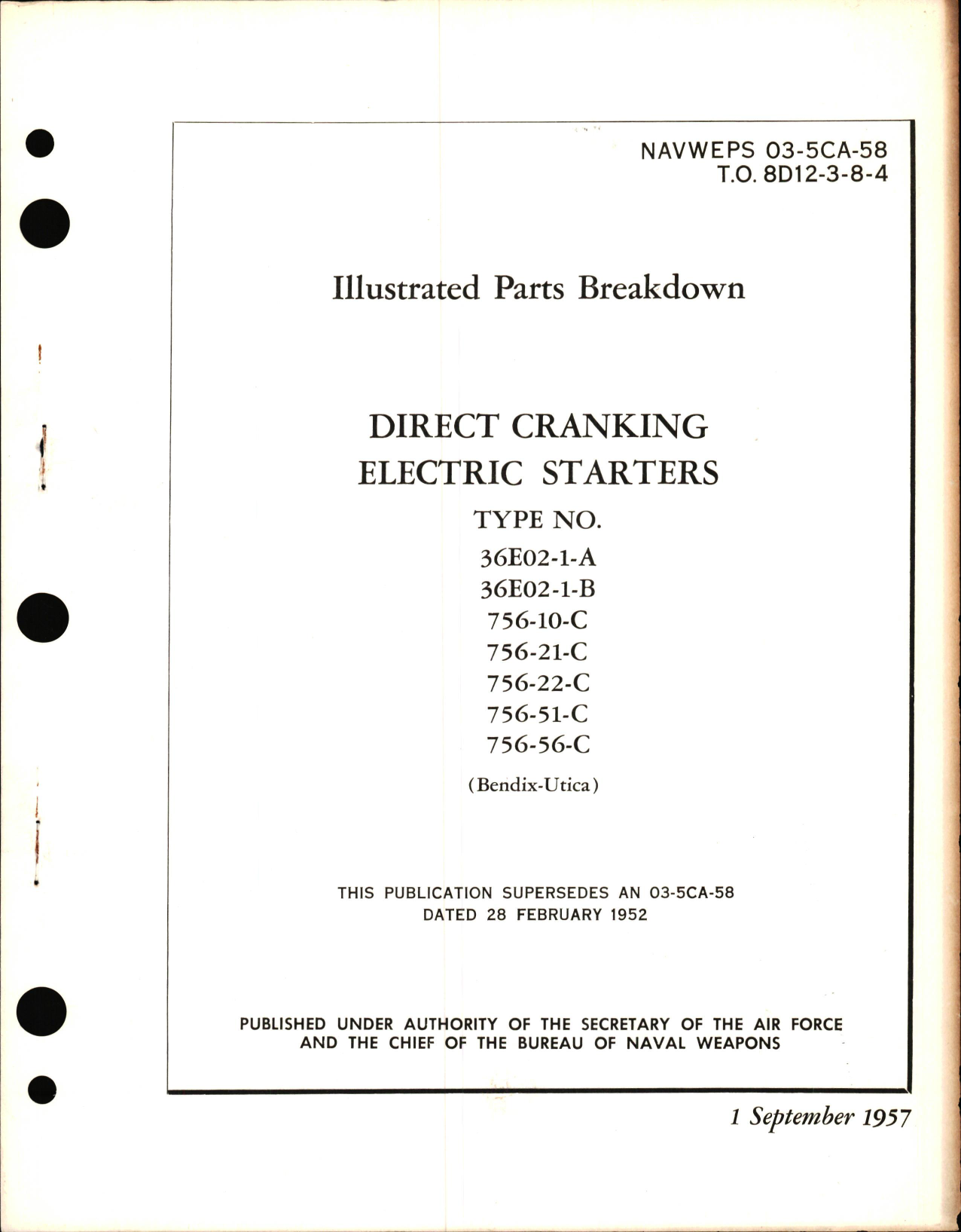 Sample page 1 from AirCorps Library document: Illustrated Parts Breakdown for Direct Cranking Electric Starters