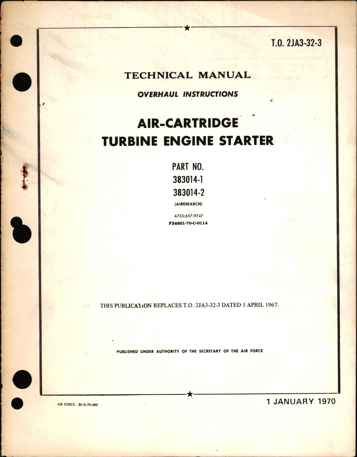 Sample page 1 from AirCorps Library document: Overhaul Instructions for Air-Cartridge Turbine Engine Starter Part Nos. 383014-1 & 383014-2