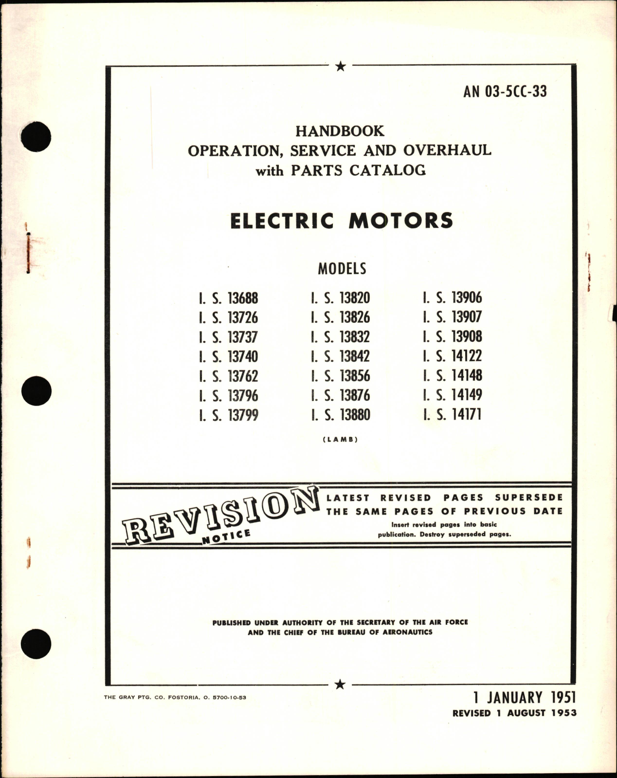 Sample page 1 from AirCorps Library document: Operation, Service, & Overhaul with Parts Catalog for Electric Motors