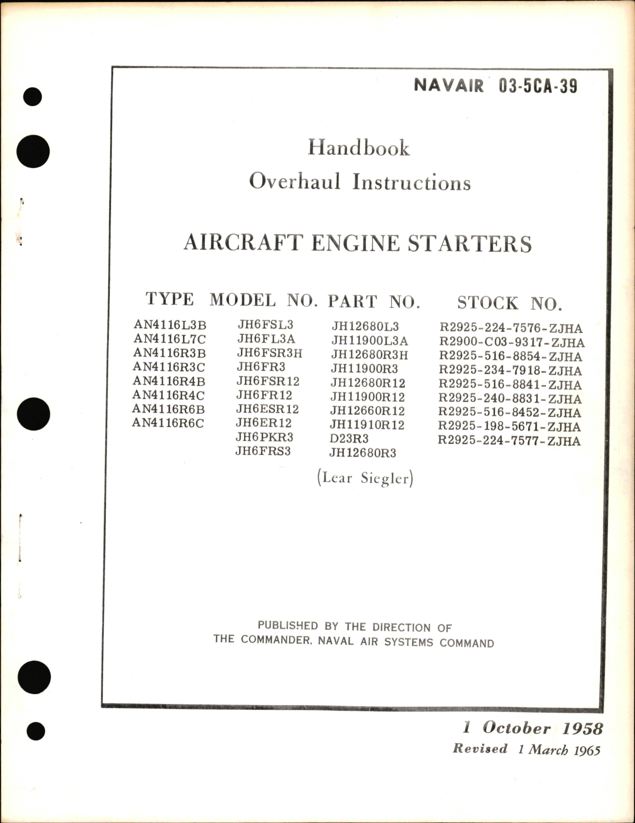 Sample page 1 from AirCorps Library document: Overhaul Instructions for Aircraft Engine Starters