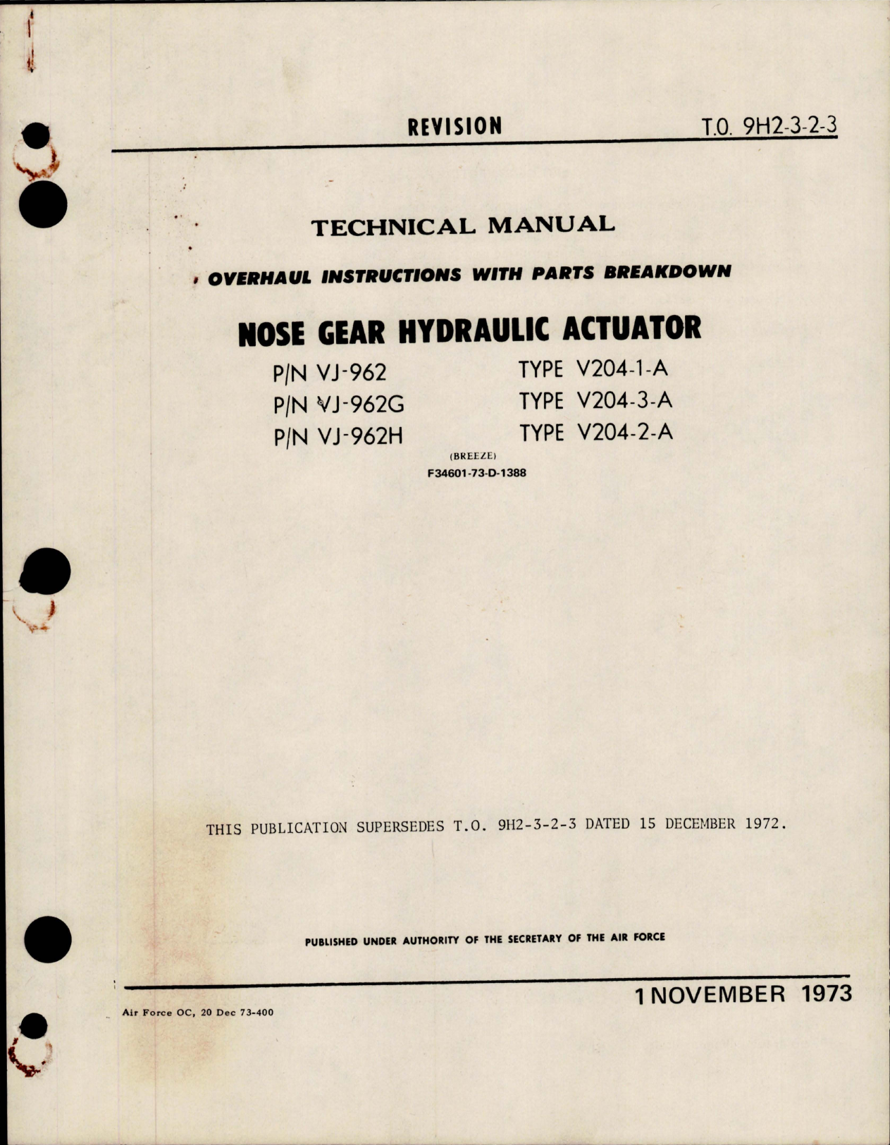 Sample page 1 from AirCorps Library document: Overhaul Instructions with Parts Breakdown for Nose Gear Hydraulic Actuator 