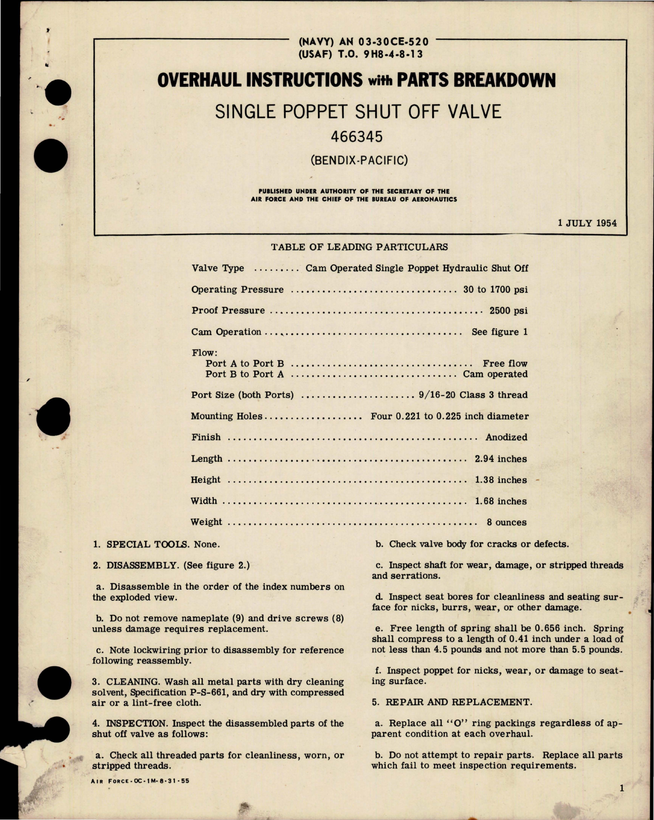 Sample page 1 from AirCorps Library document: Overhaul Instructions with Parts for Single Poppet Shut Off Valve - 466345 