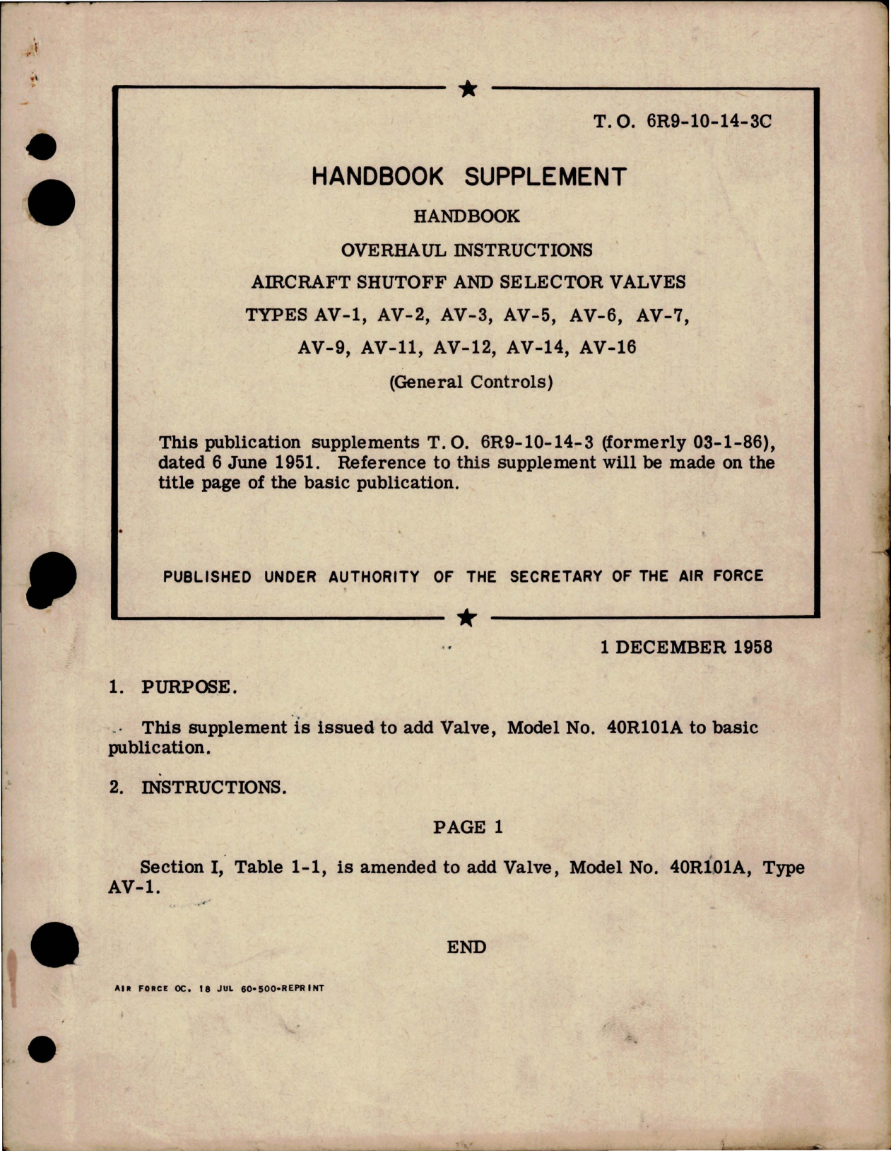 Sample page 1 from AirCorps Library document: Supplement to Overhaul Instructions for Aircraft Shutoff Valve and Selector Valves