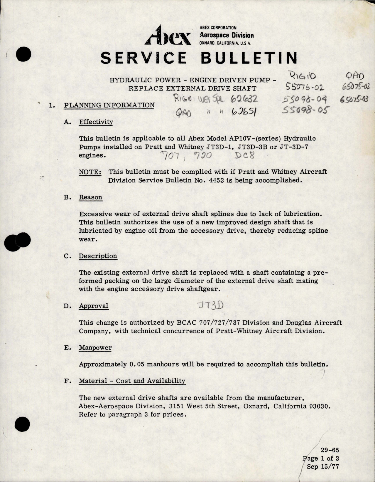 Sample page 1 from AirCorps Library document: Hydraulic Power - Engine Driven Pump - Replace External Drive Shaft AP10V Series 