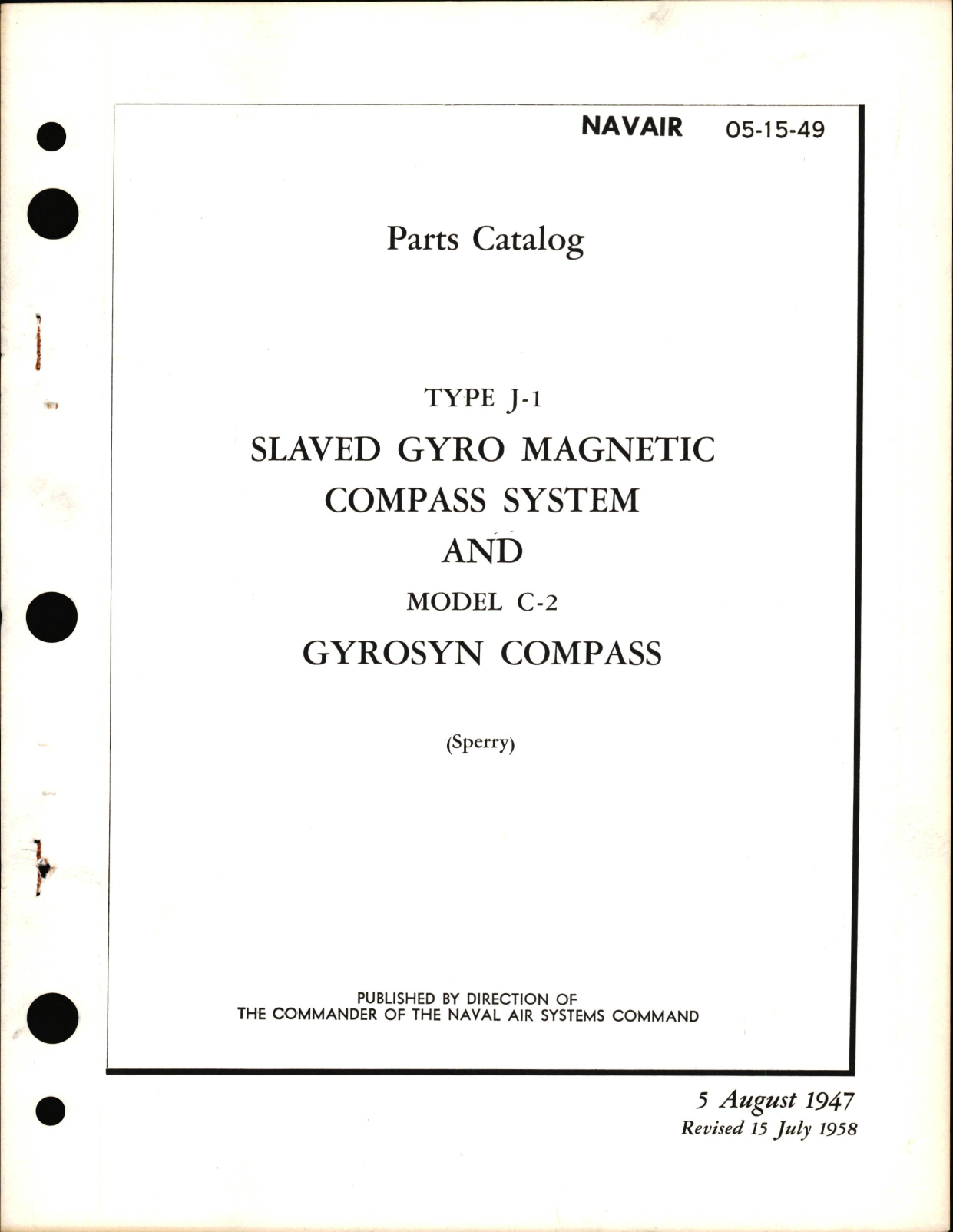 Sample page 1 from AirCorps Library document: Parts Catalog for Type J-1 Slaved Gyro Magnetic Compass System & Model C-2 Gyrosyn Compass