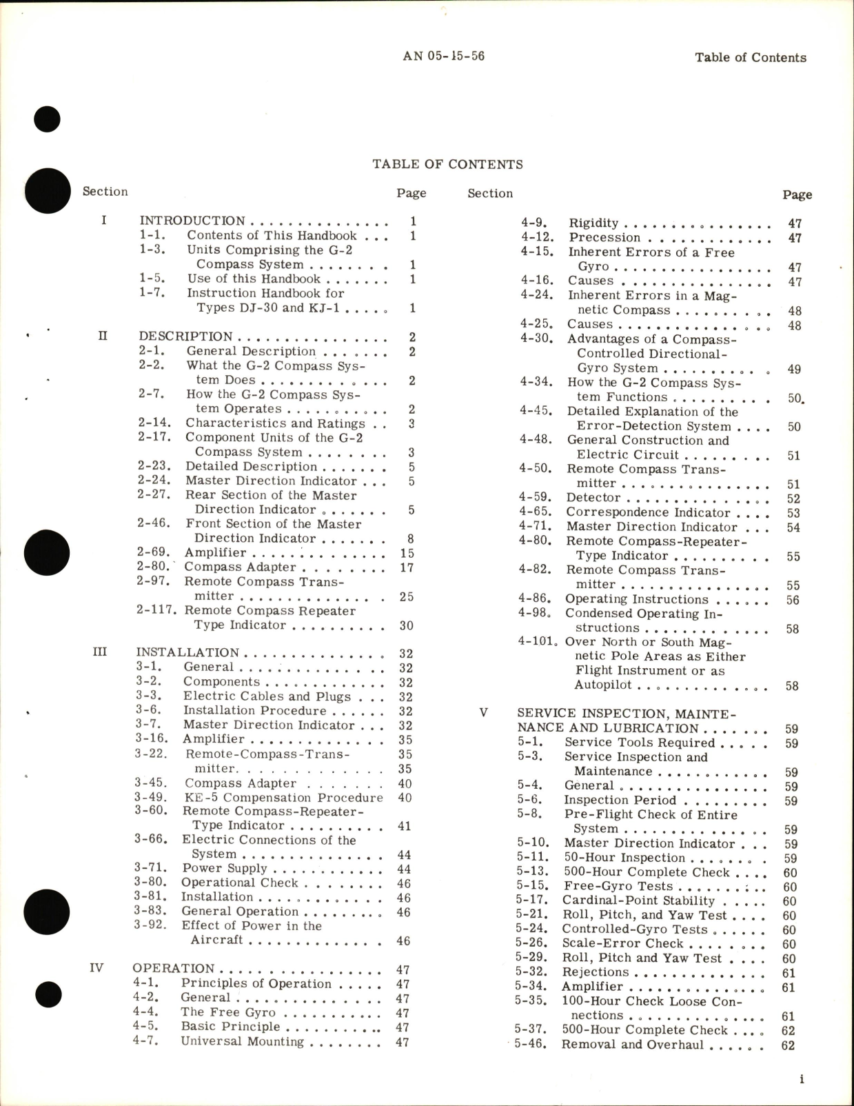 Sample page 5 from AirCorps Library document: Operation and Service Instructions for G-2 Compass