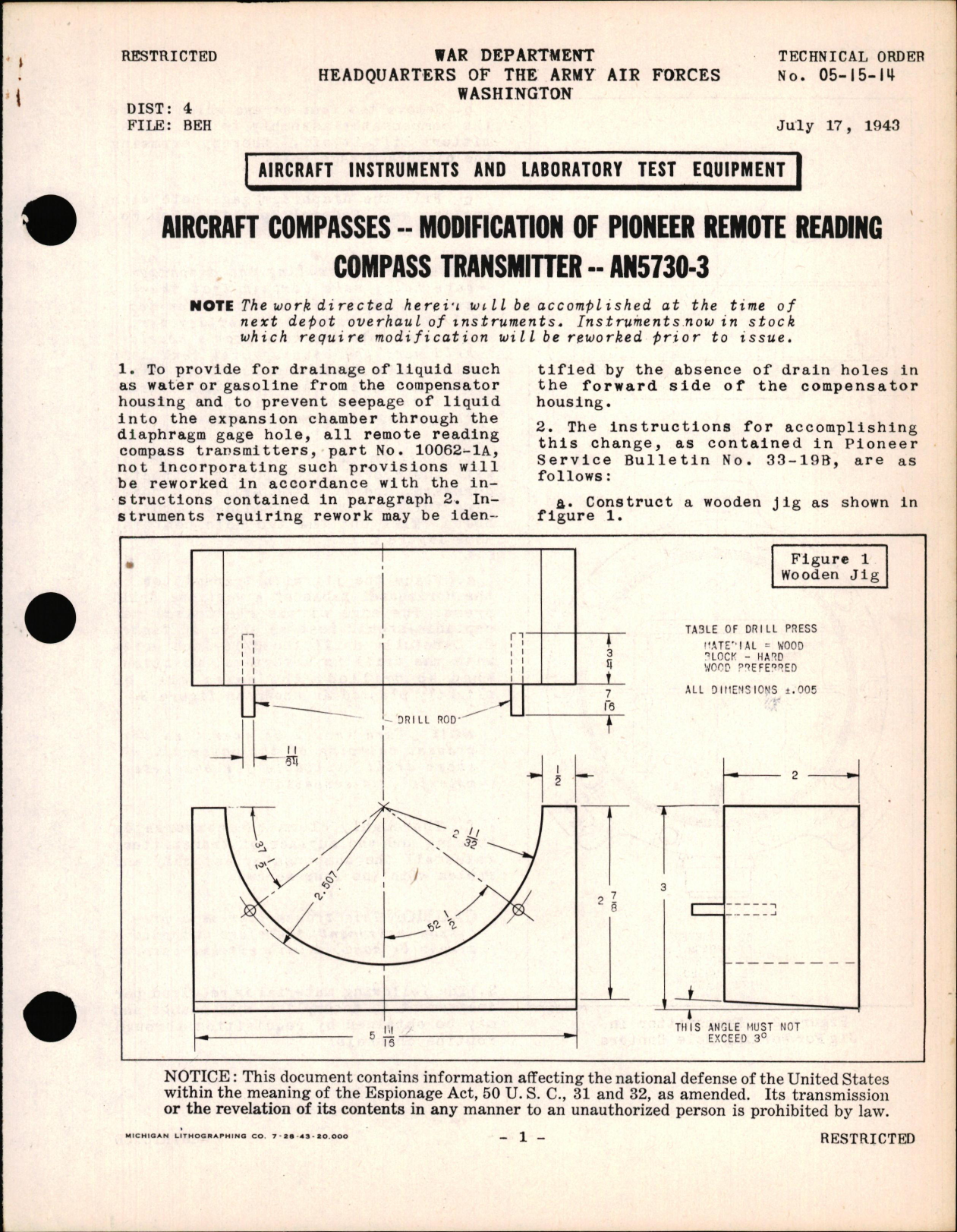 Sample page 1 from AirCorps Library document: Modification of Pioneer Remote Reading Compass Transmitter - AN5730-3