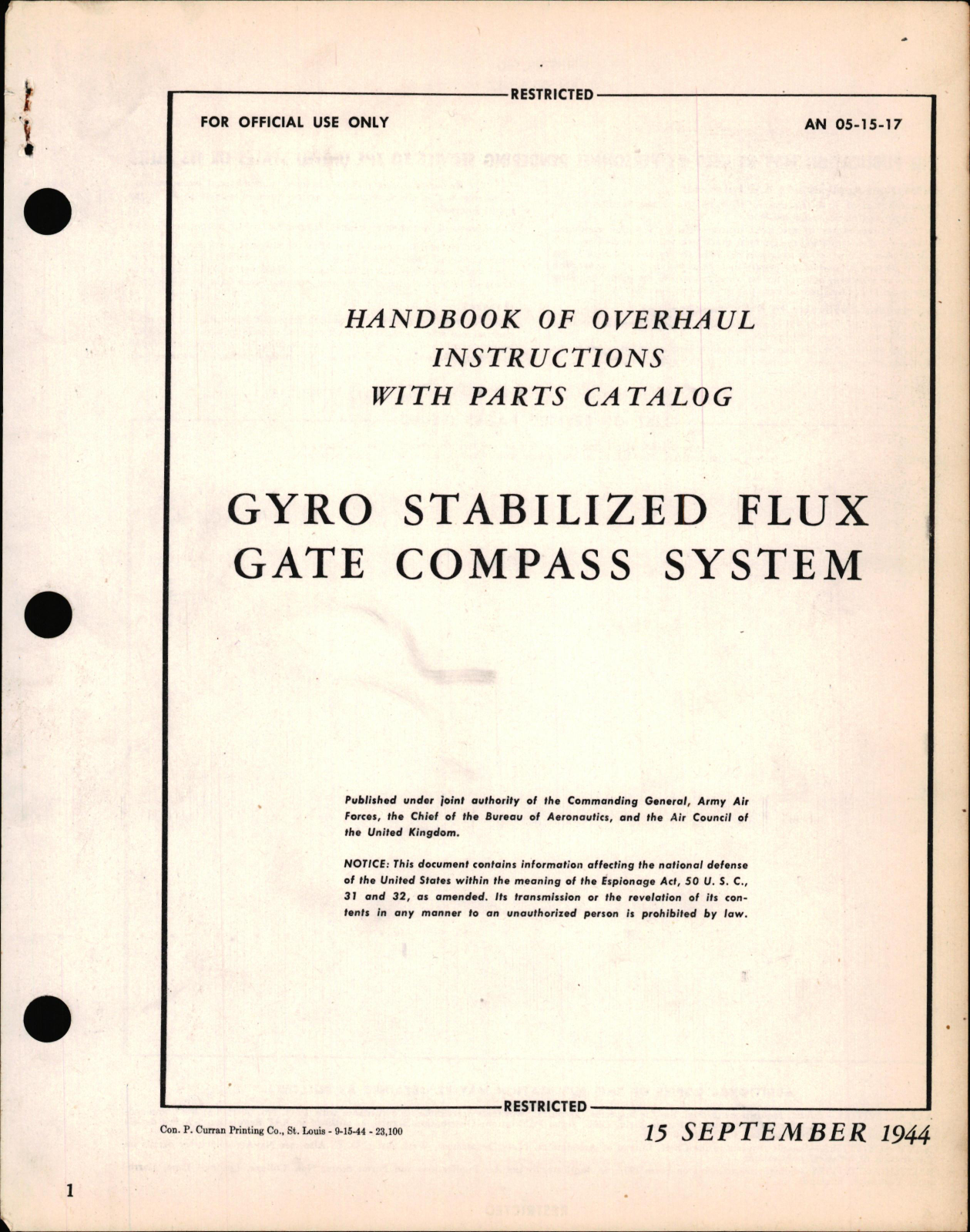 Sample page 1 from AirCorps Library document: Overhaul Instructions with Parts Catalog for Gyro Stabilized Flux Gate Compass System