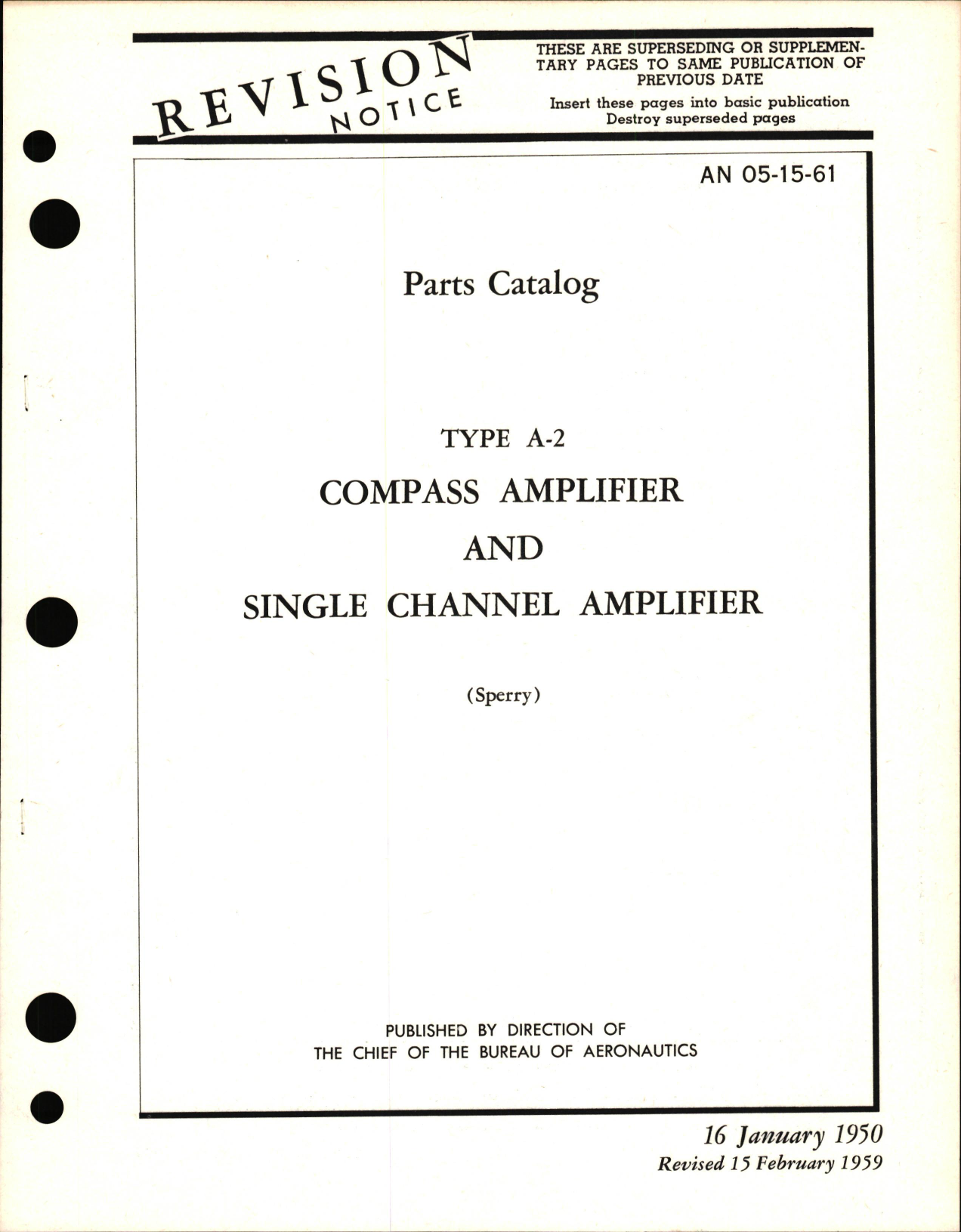 Sample page 1 from AirCorps Library document: Parts Catalog for Type A-2 Compass & Single Channel Amplifier