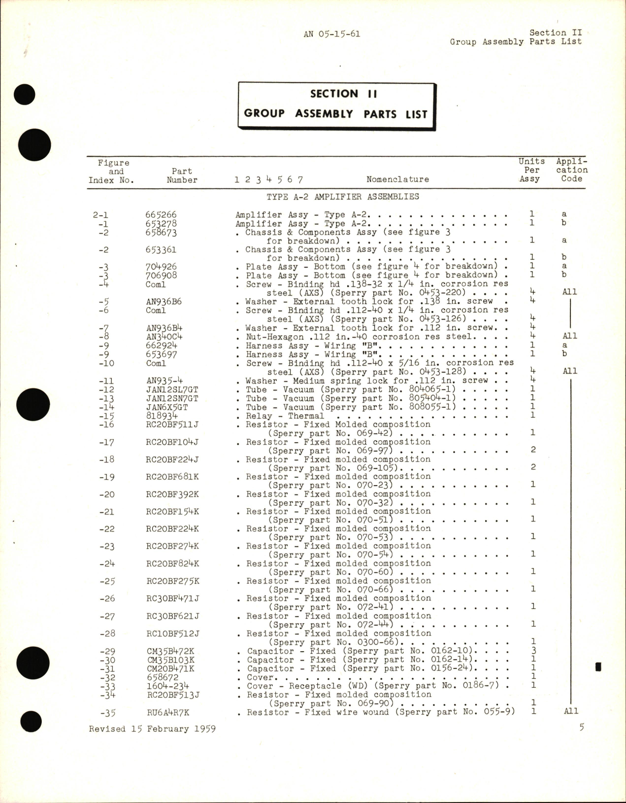 Sample page 5 from AirCorps Library document: Parts Catalog for Type A-2 Compass & Single Channel Amplifier