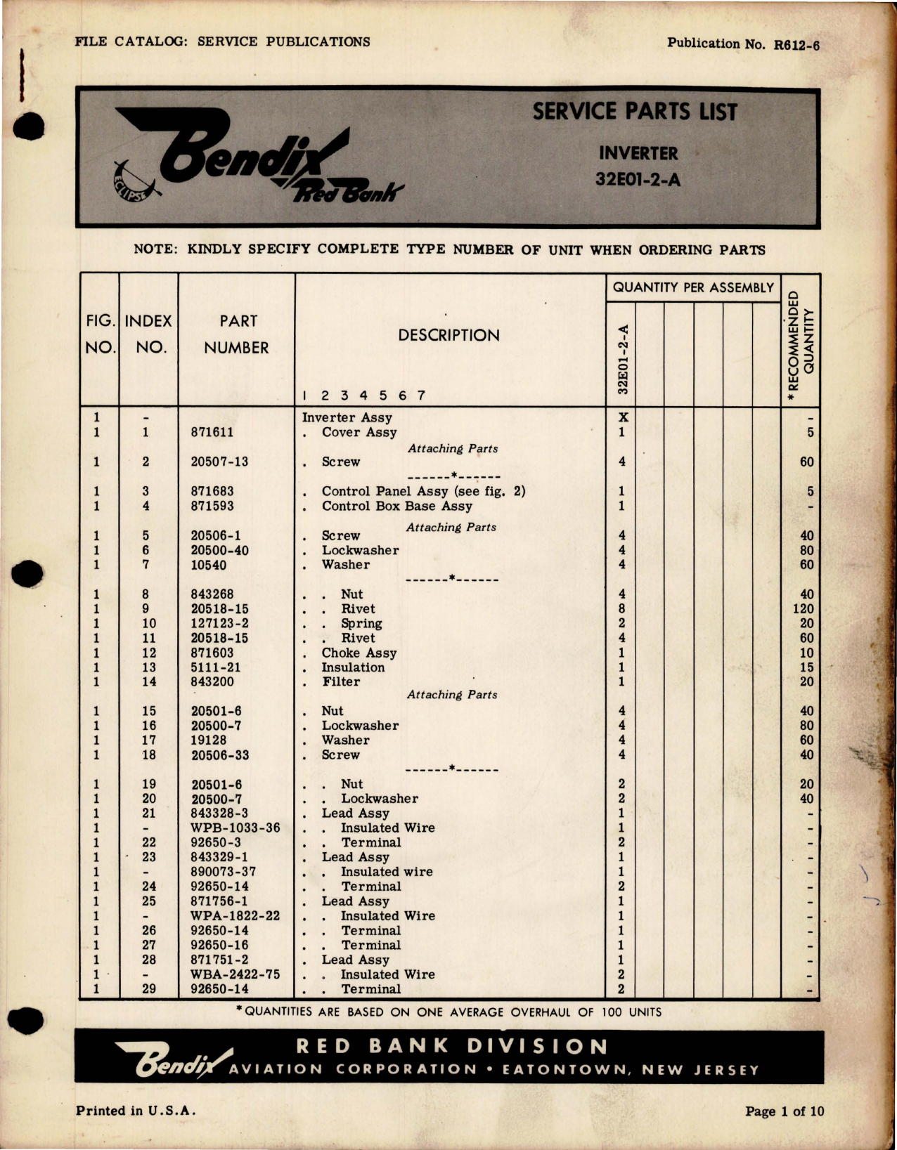 Sample page 1 from AirCorps Library document: Service Parts List for Inverter - 32E01-2-A 