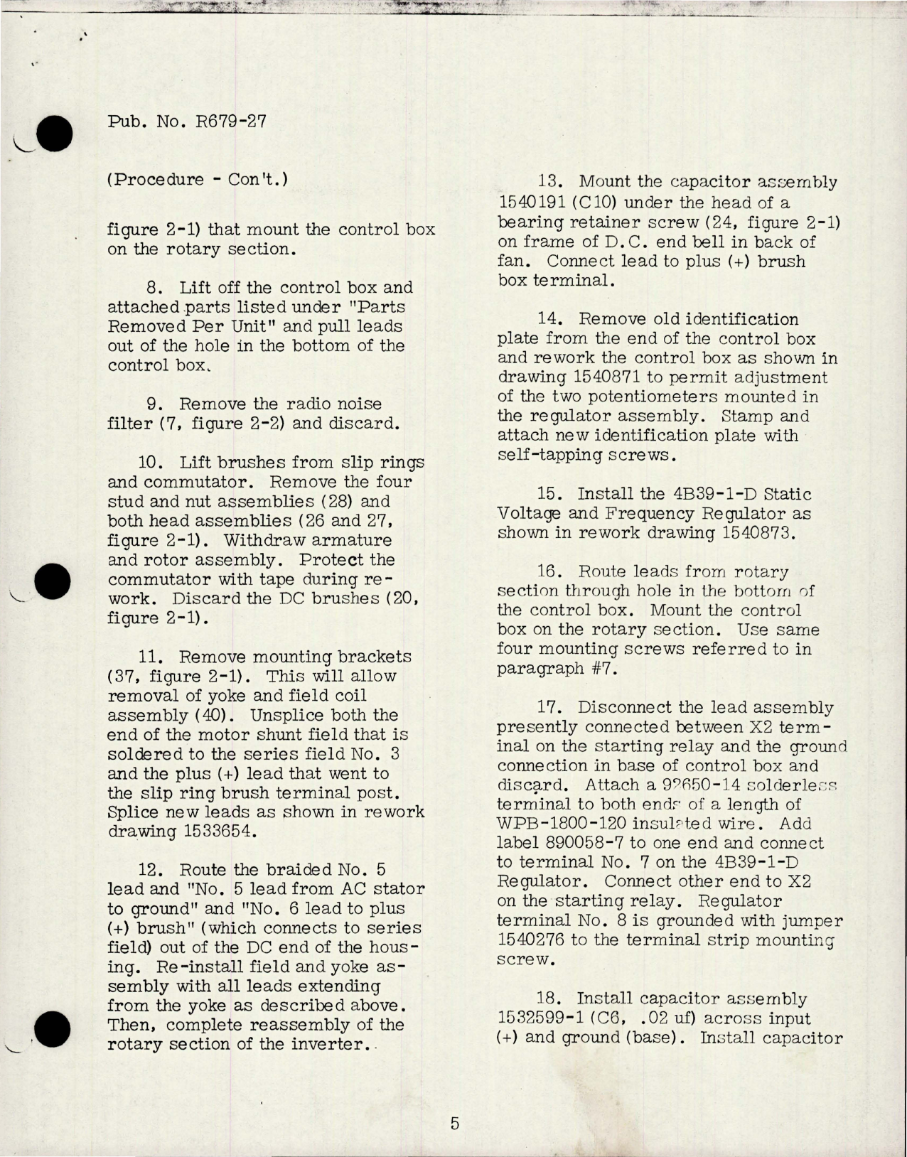 Sample page 5 from AirCorps Library document: Service Bulletin No. R-204, Installation of Static Voltage and Frequency Regulator Kit Type - 4B39-15-D