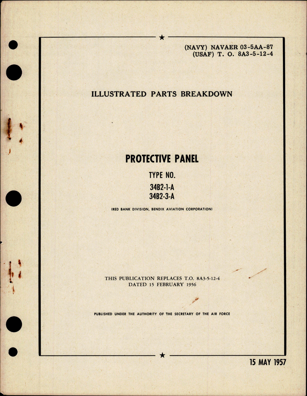 Sample page 1 from AirCorps Library document: Illustrated Parts Breakdown for Protective Panel - Type 34B2-1-A, 34B2-3-A 