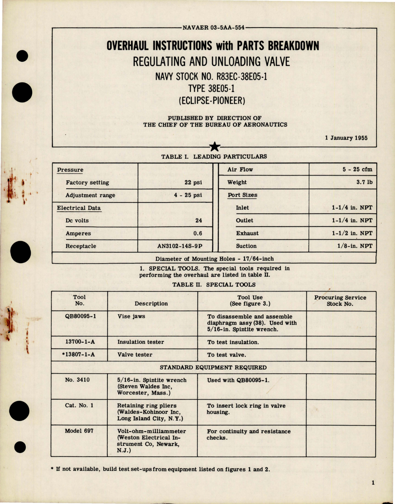 Sample page 1 from AirCorps Library document: Overhaul Instructions with Parts - Regulating and Unloading Valve - Type 38E05-1