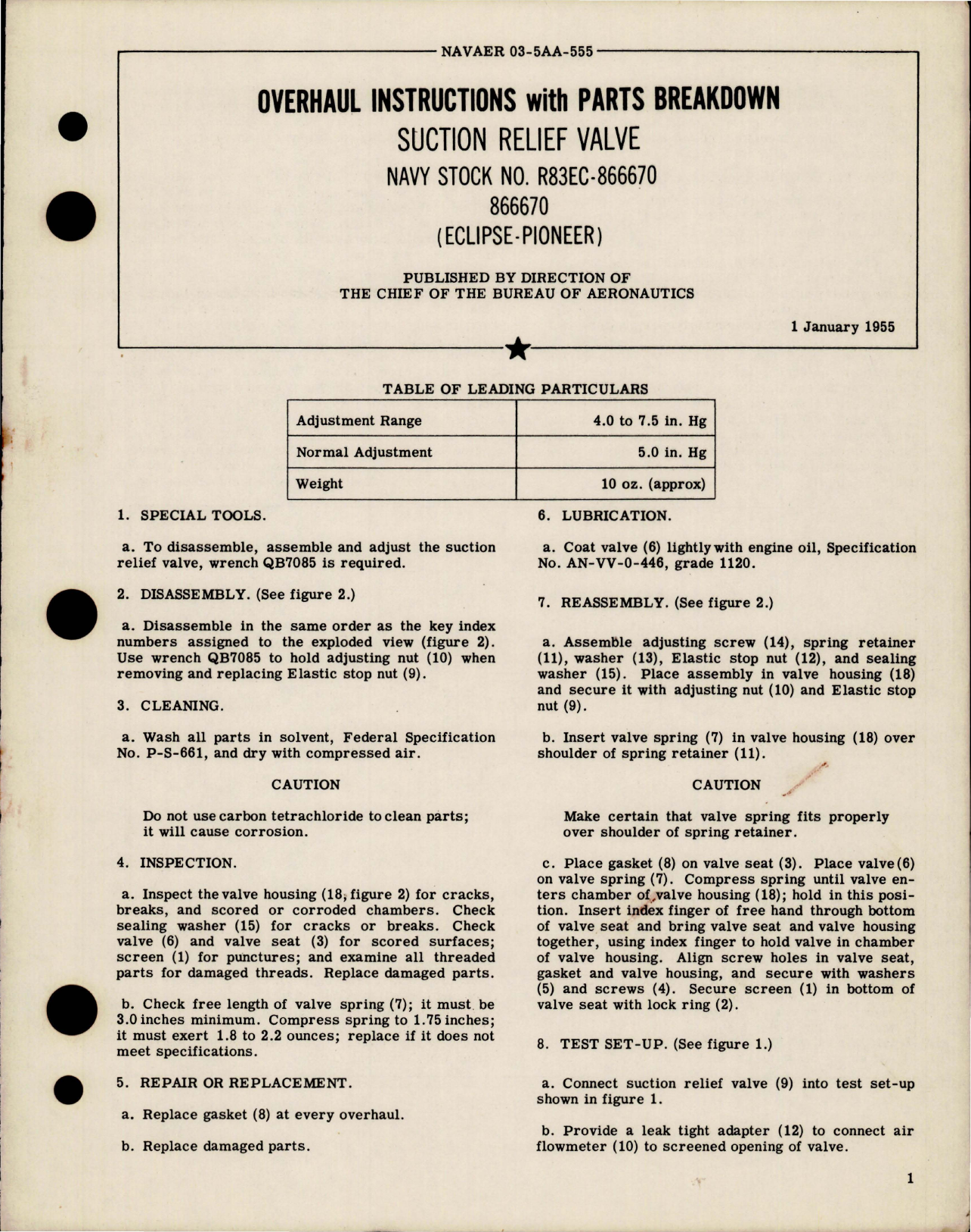 Sample page 1 from AirCorps Library document: Overhaul Instructions with Parts for Suction Relief Valve - 866670 