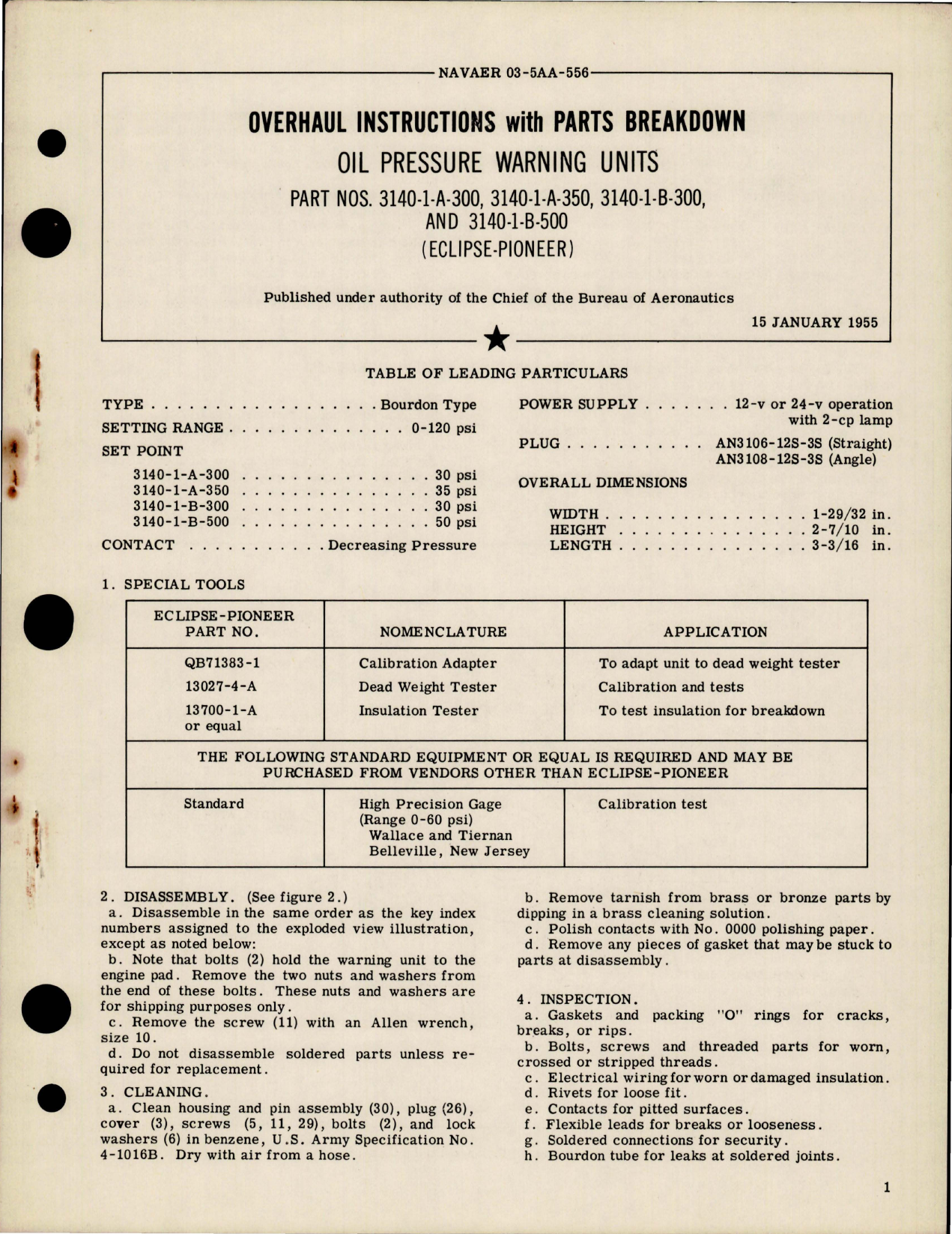 Sample page 1 from AirCorps Library document: Overhaul Instructions with Parts Breakdown for Oil Pressure Warning Units 
