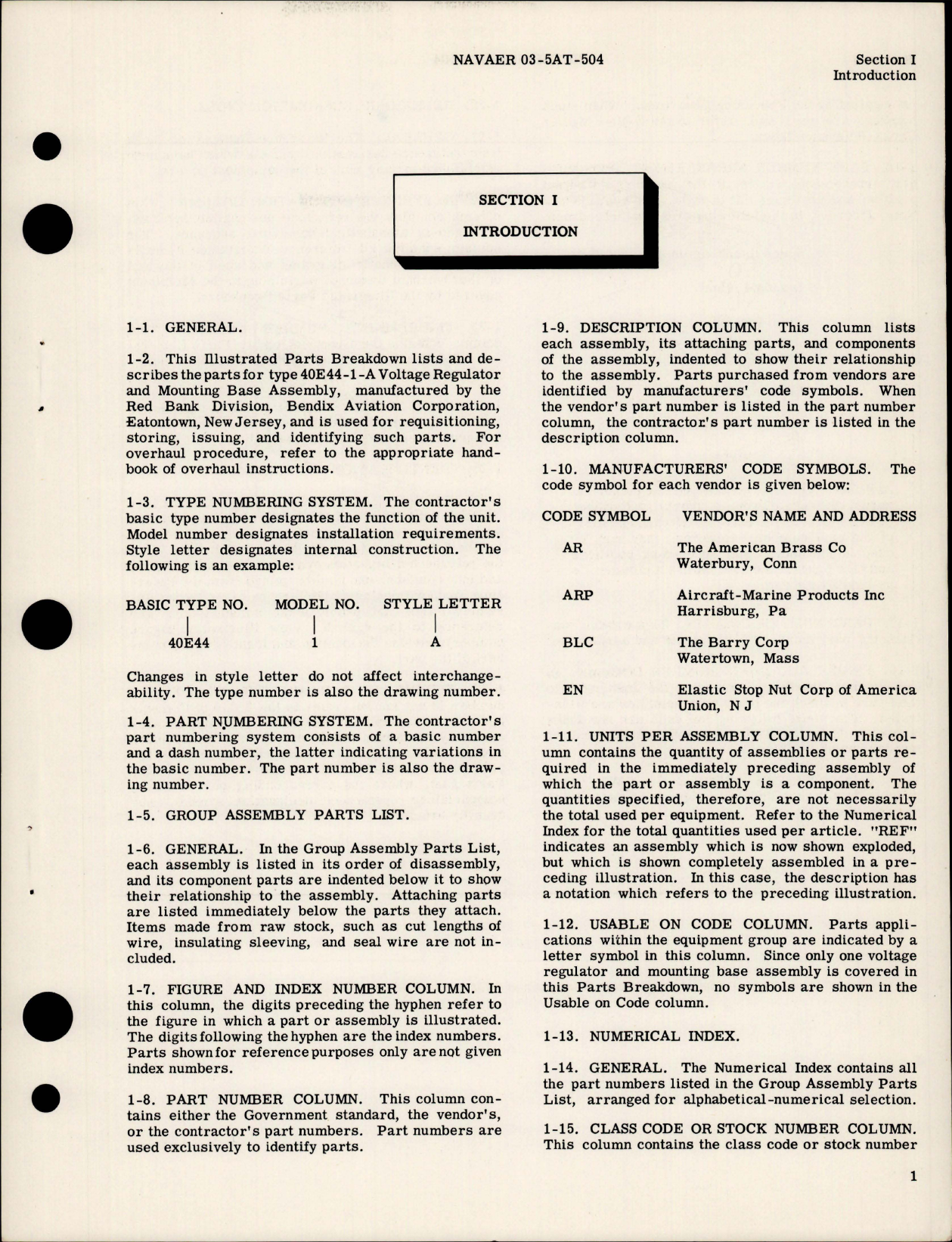 Sample page 5 from AirCorps Library document: Illustrated Parts Breakdown for Voltage Regulator and Mounting Base Assembly - Type - 40E44-1-A